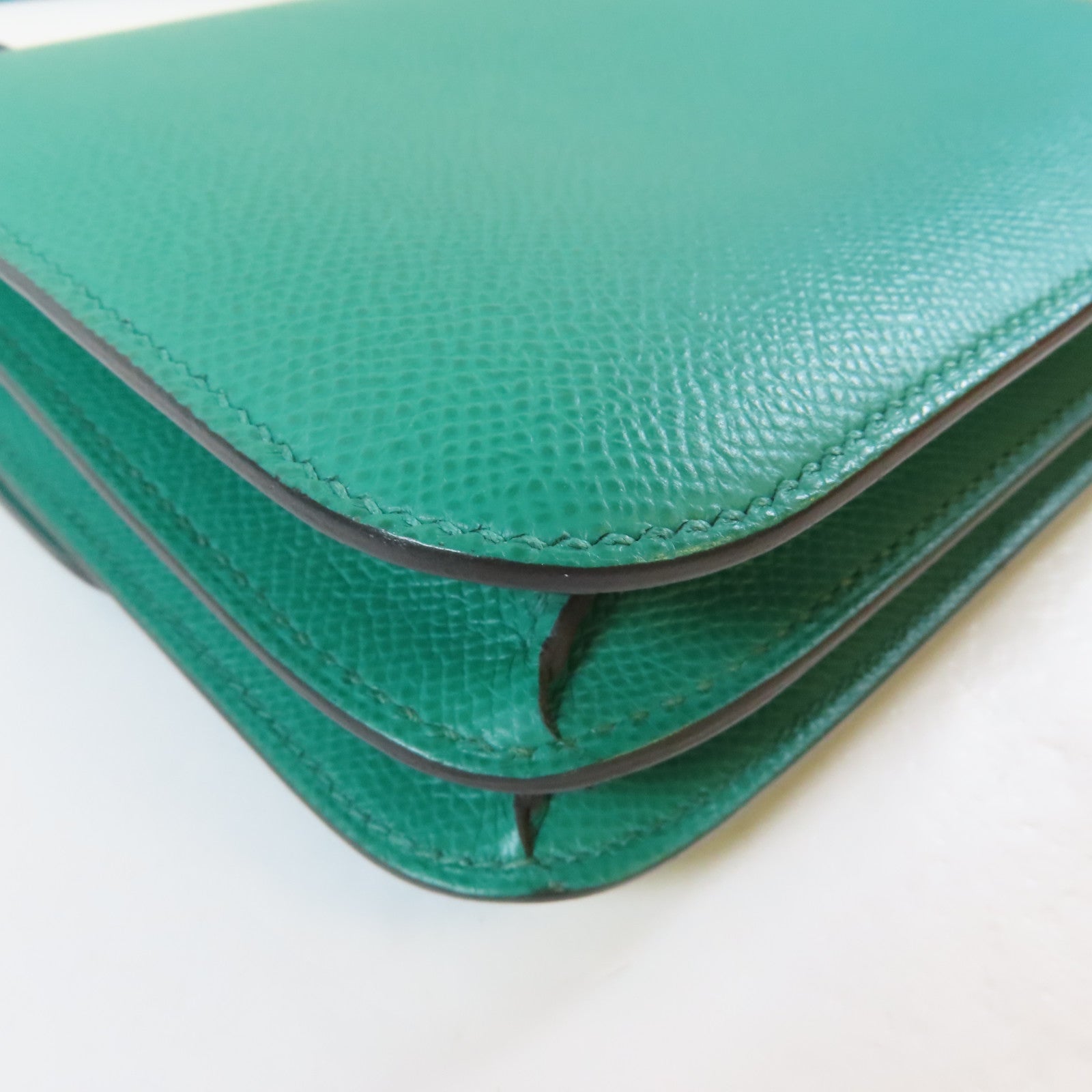 HERMES 【激減優惠】Epsom皮革Constance 24銀扣肩背袋Vert Jade綠色