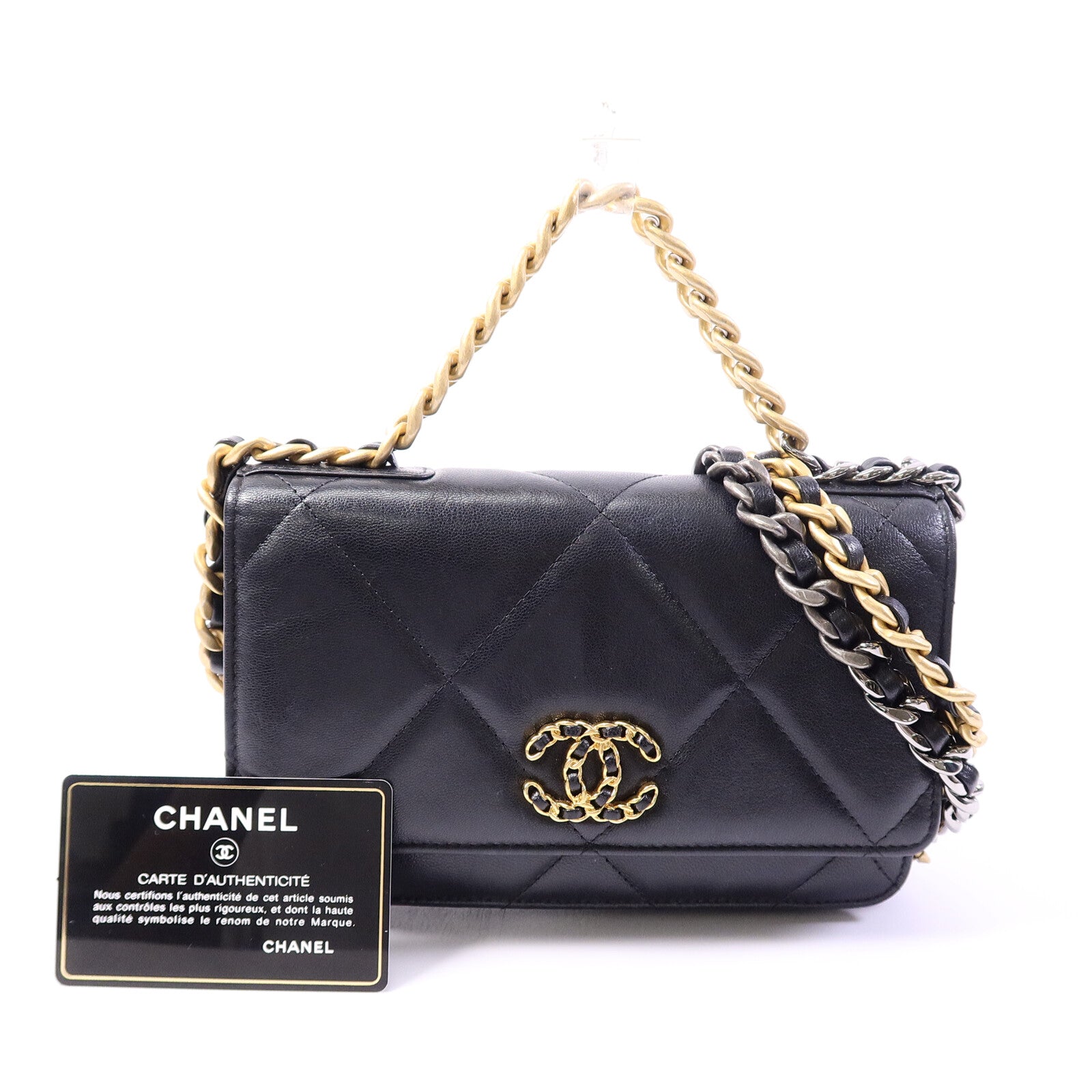 CHANEL 羊皮皮革Chanel 19 WOC鏈帶手挽肩背兩用袋