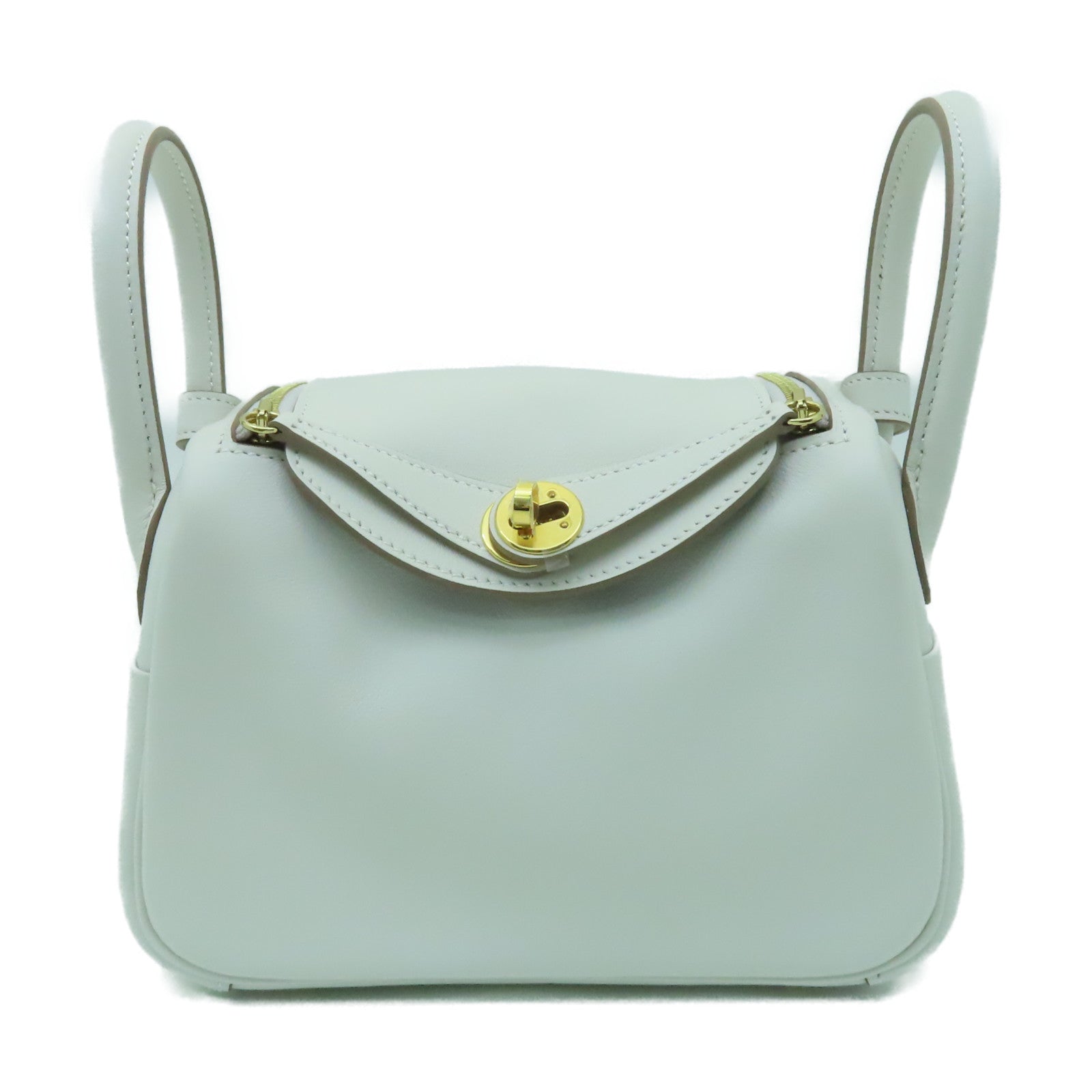 HERMES **【清倉大減價】Swift皮革Mini Lindy金扣手挽肩背兩用袋Gris Pale奶灰色
