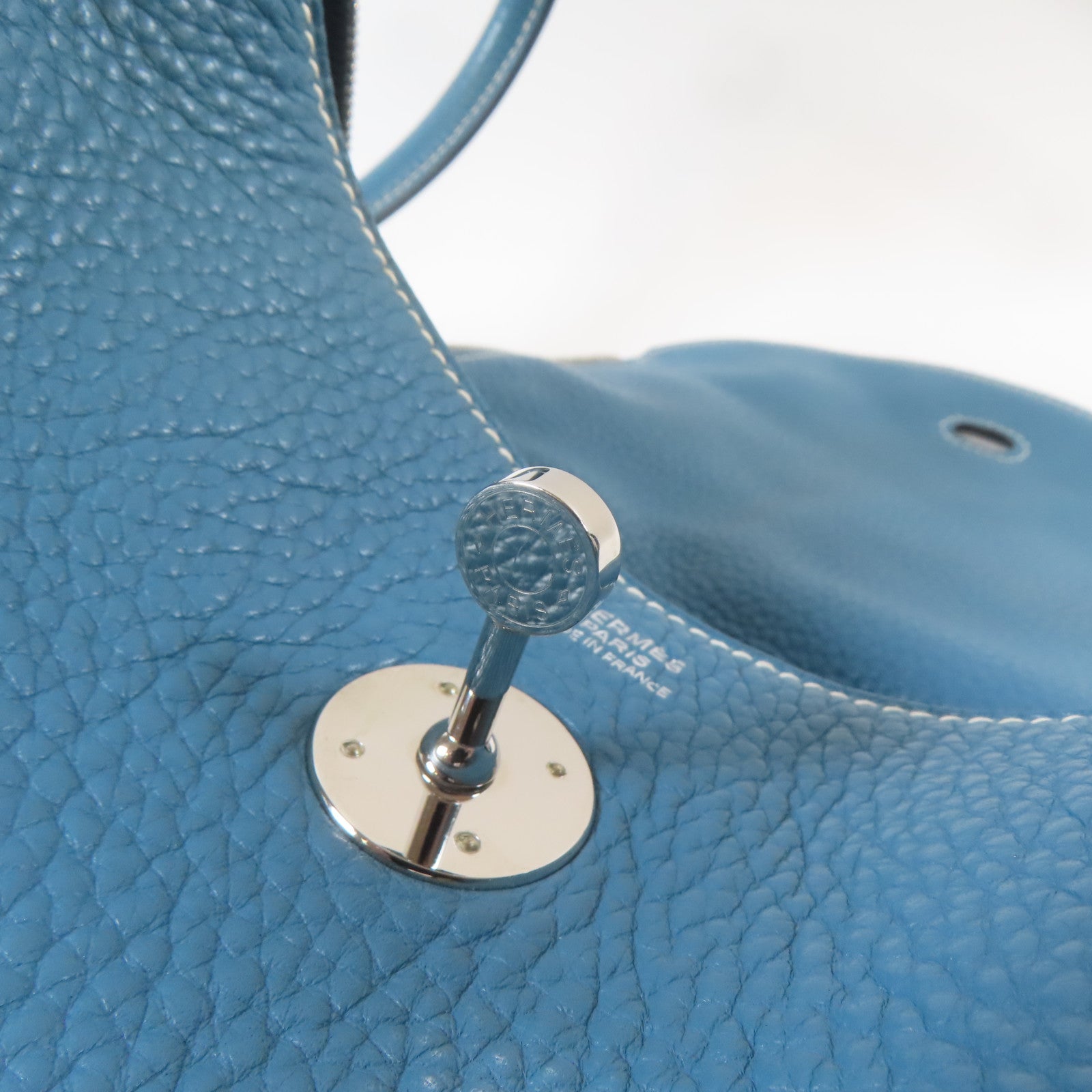 HERMES Clemence皮革Lindy 30銀扣手挽肩背兩用袋Bleu Jean牛仔藍