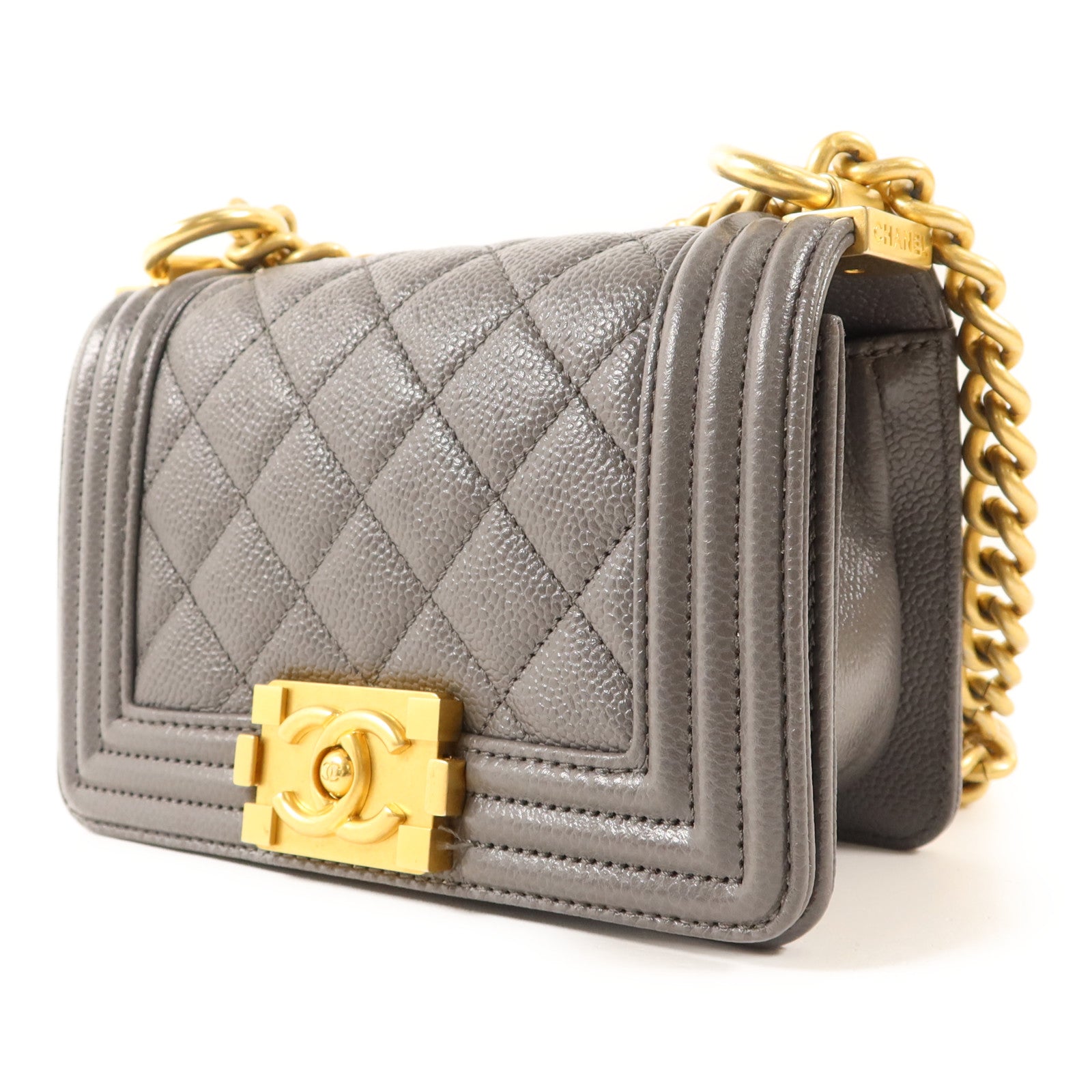 CHANEL 牛皮皮革Mini Boy金扣鏈帶肩背袋