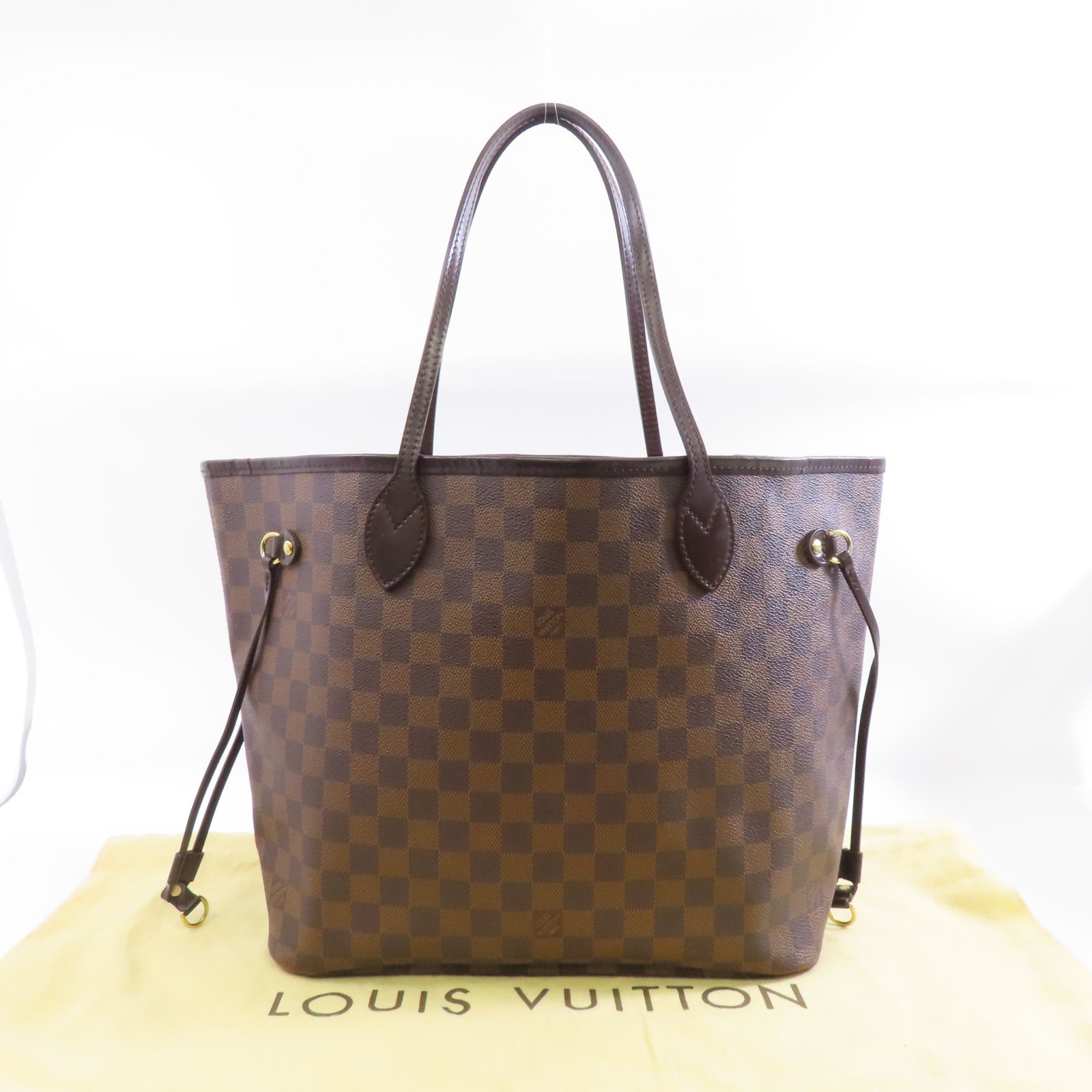 LOUIS VUITTON 【激減優惠】Damier Neverfull MM金扣手挽袋啡色