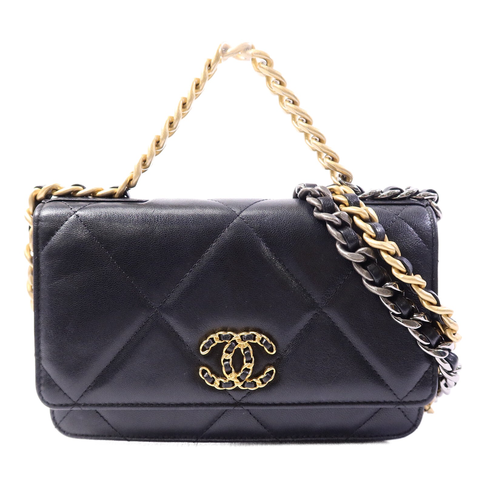 CHANEL 羊皮皮革Chanel 19 WOC鏈帶手挽肩背兩用袋