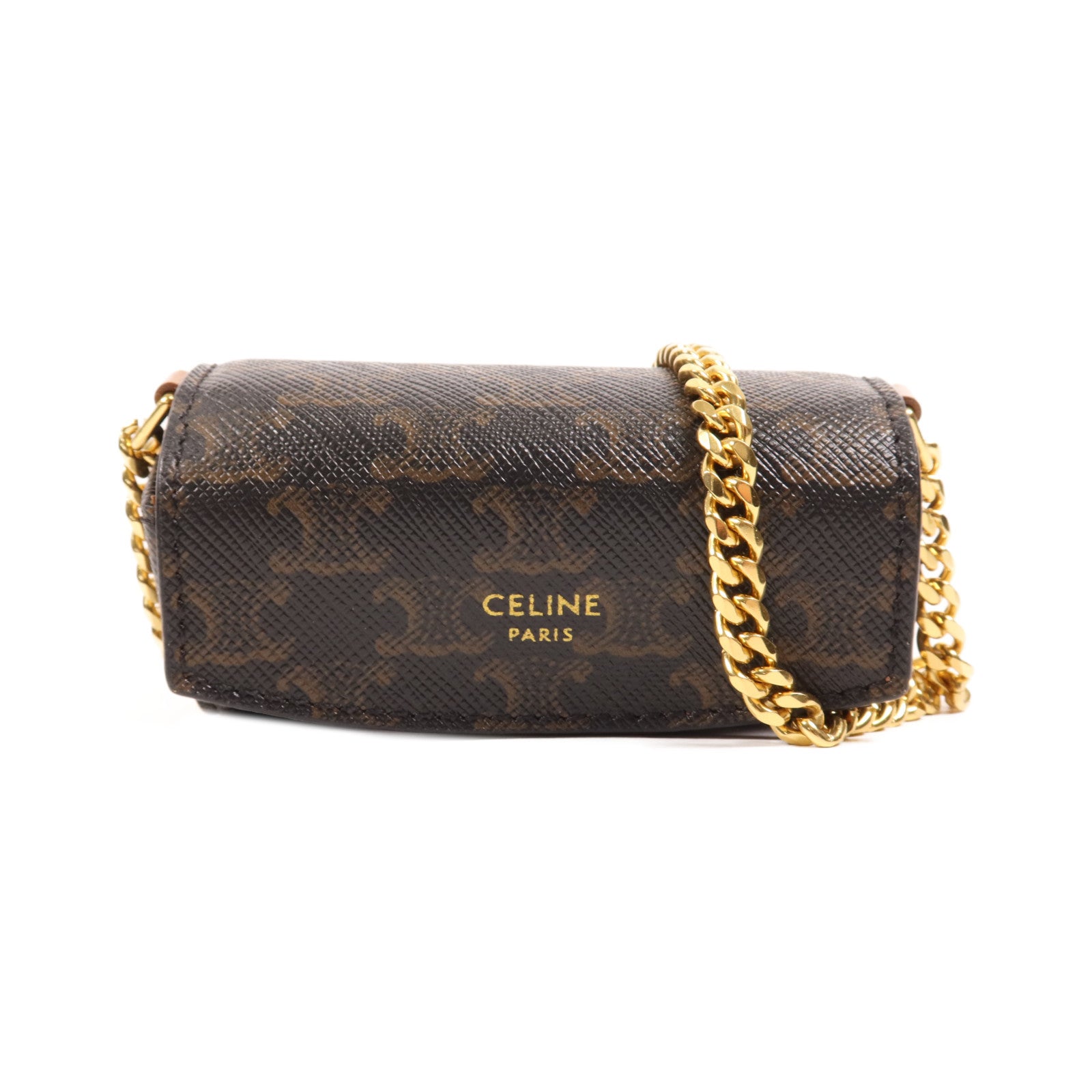 CELINE 塗層帆布Mini Macadam Lipstick Pouch金扣鏈帶唇膏盒