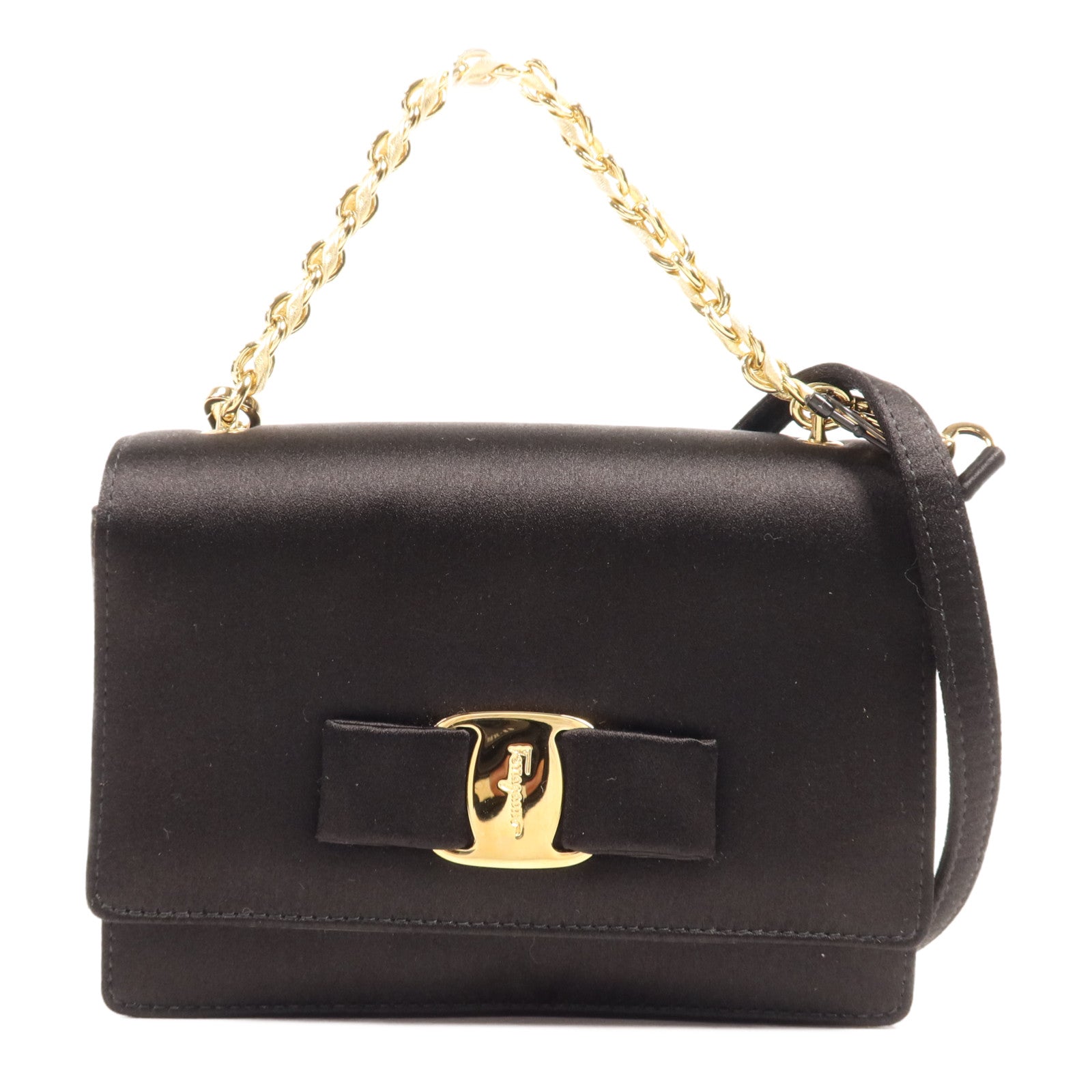 Salvatore Ferragamo 【激減優惠】絲質Shoulder Bag金扣手挽肩背兩用袋