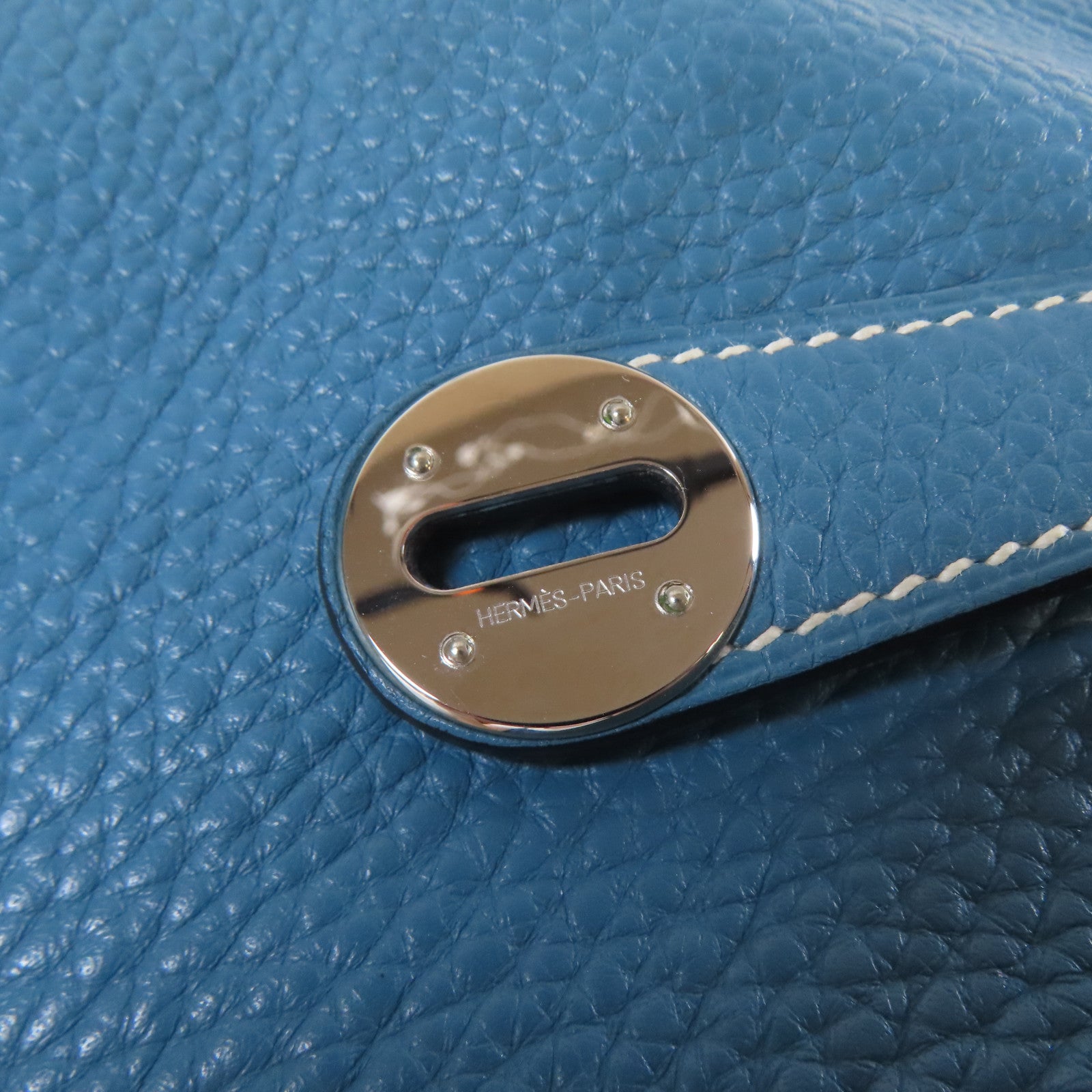 HERMES Clemence皮革Lindy 30銀扣手挽肩背兩用袋Bleu Jean牛仔藍