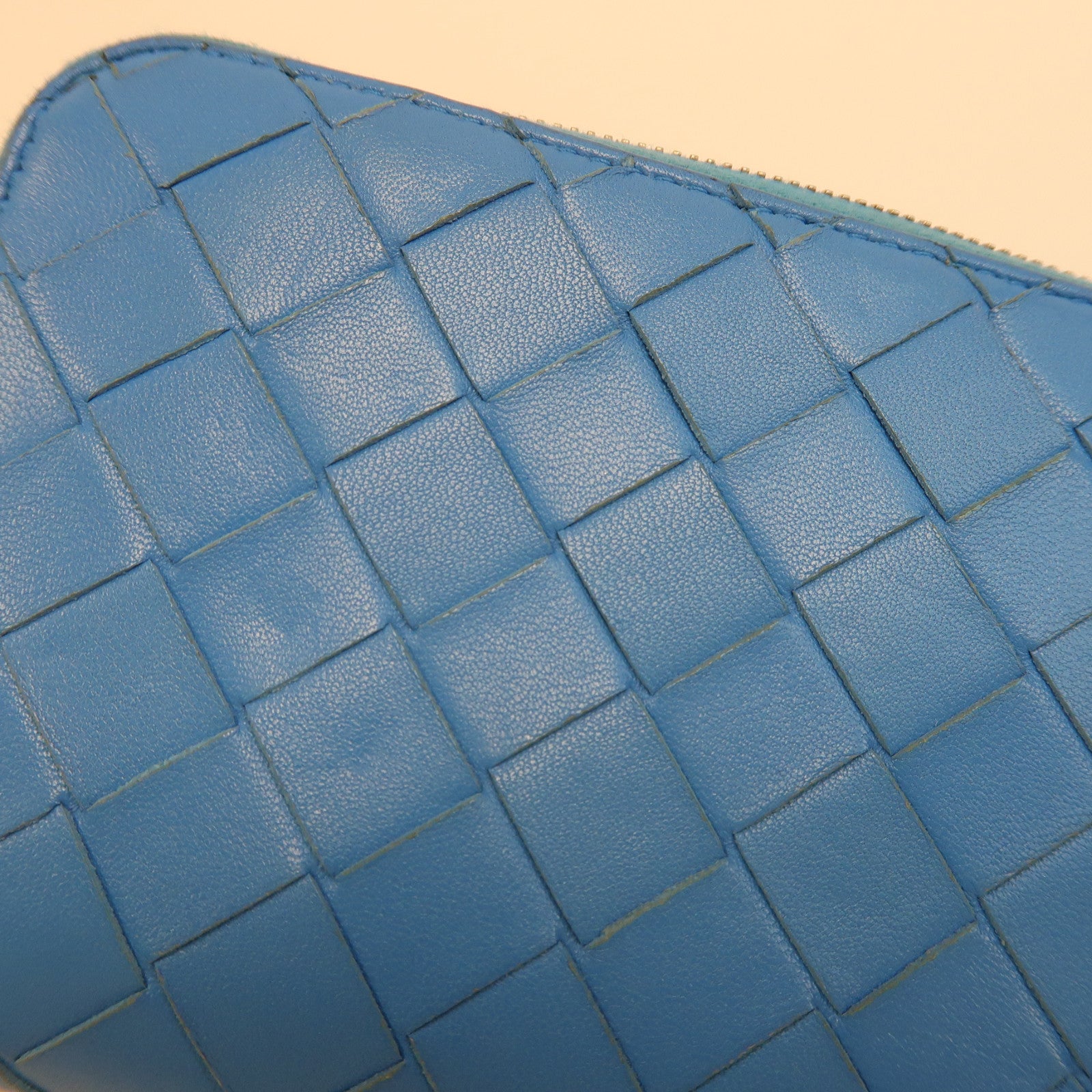 BOTTEGA VENETA 【激減優惠】織紋牛皮皮革Long Wallet銀扣長錢包藍色