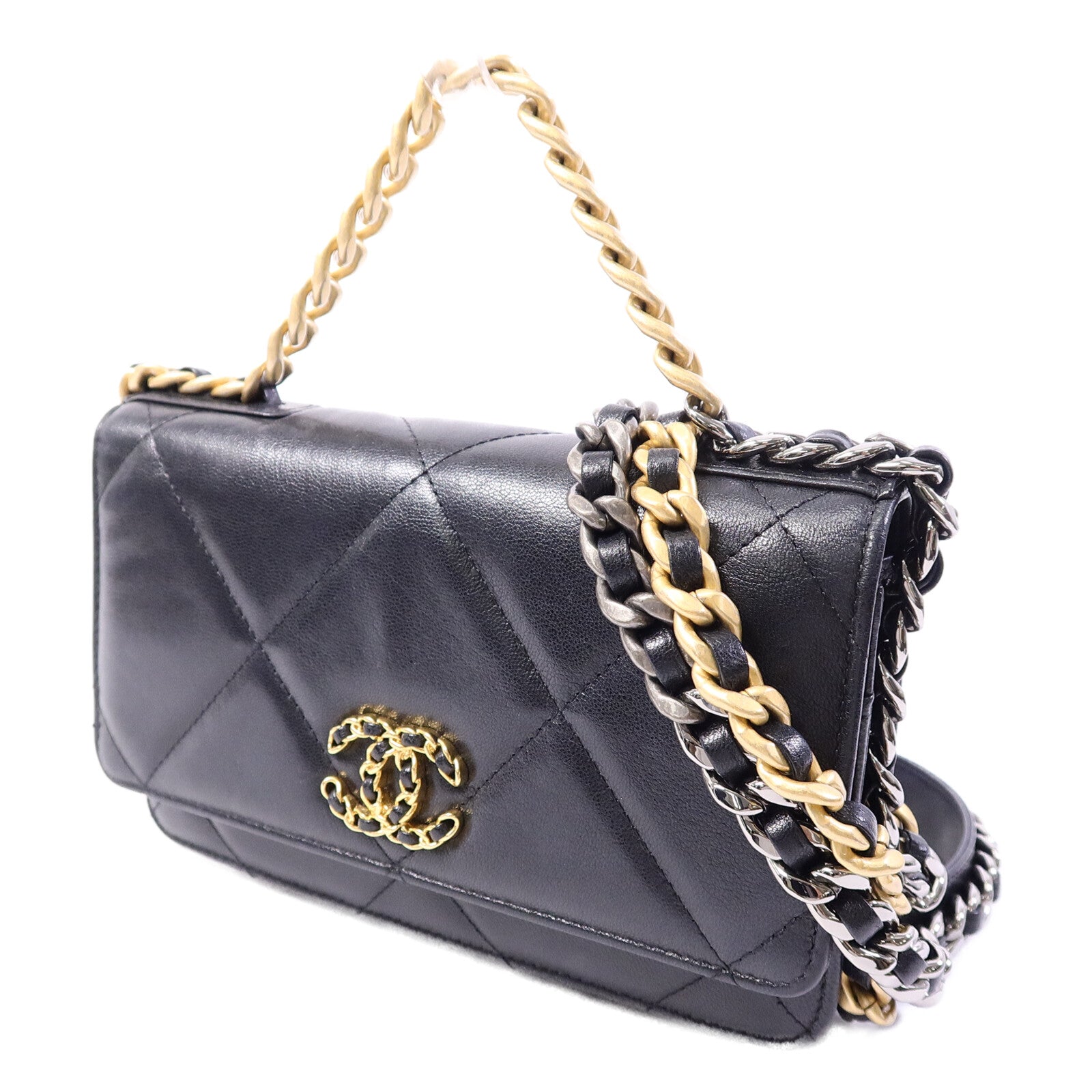 CHANEL 羊皮皮革Chanel 19 WOC鏈帶手挽肩背兩用袋