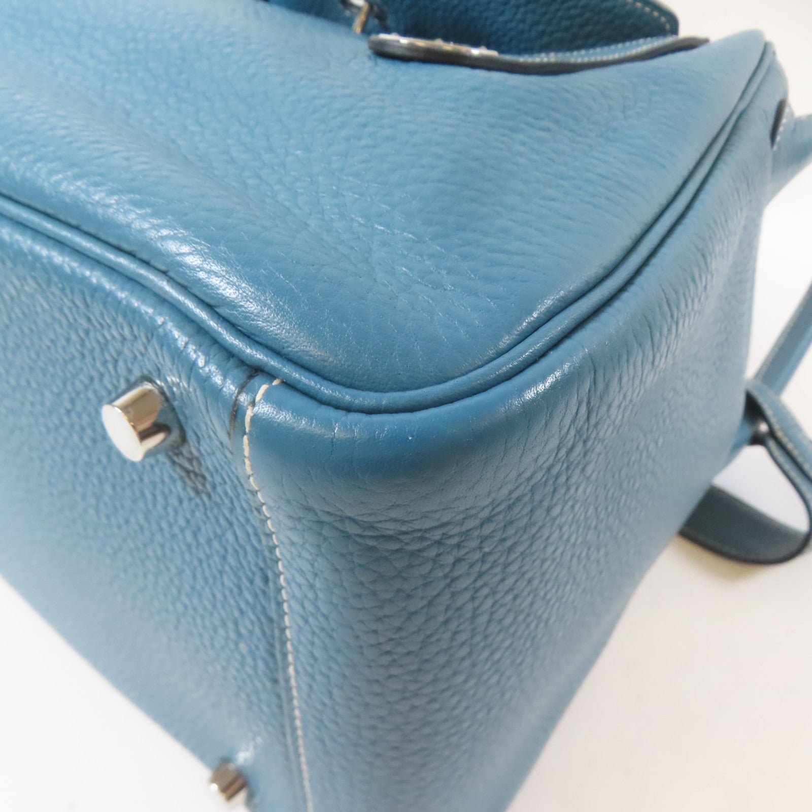 HERMES Clemence皮革Lindy 30銀扣手挽肩背兩用袋Bleu Jean牛仔藍