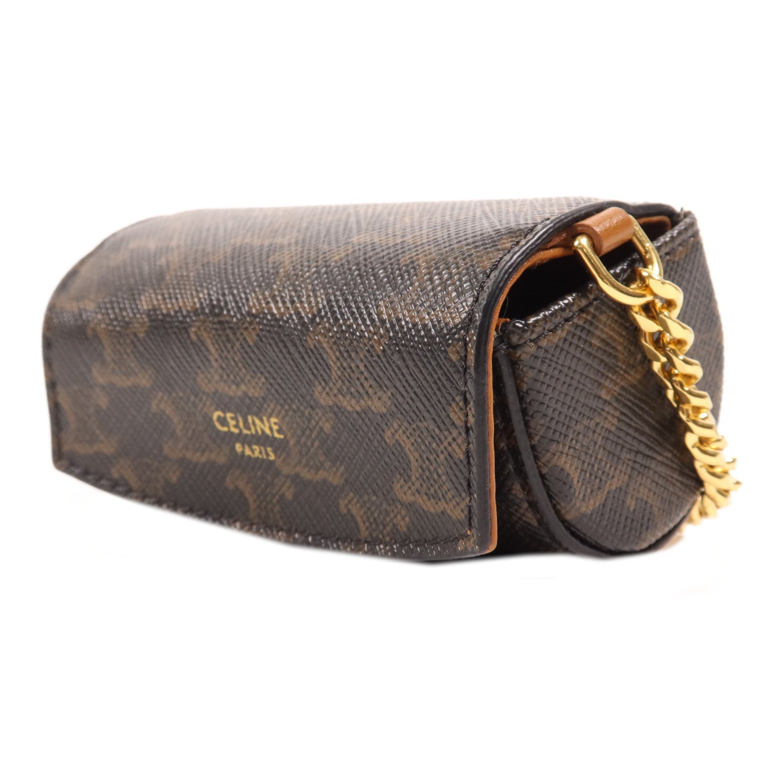 CELINE 塗層帆布Mini Macadam Lipstick Pouch金扣鏈帶唇膏盒