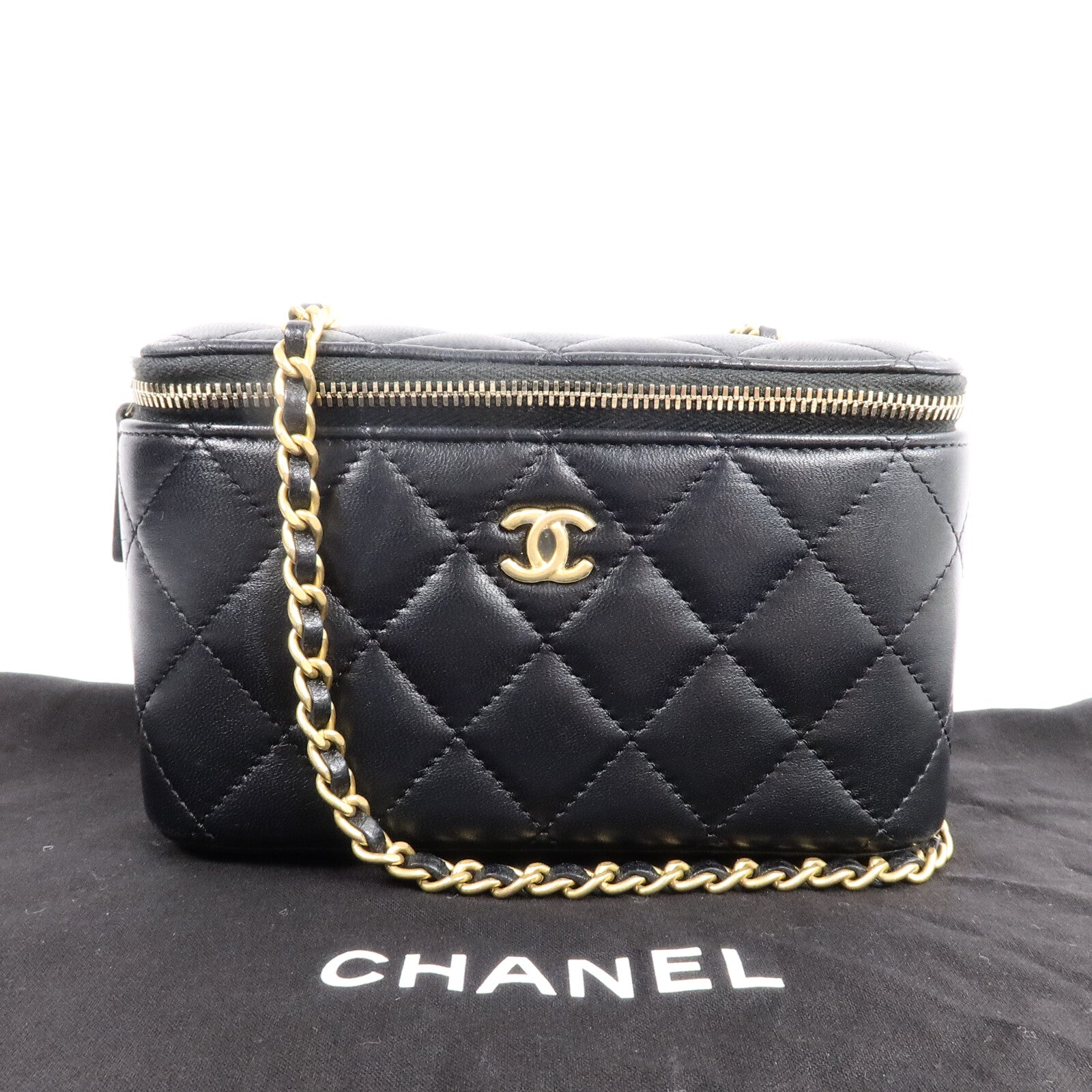 CHANEL 羊皮皮革Vanity Case鏈帶肩背袋