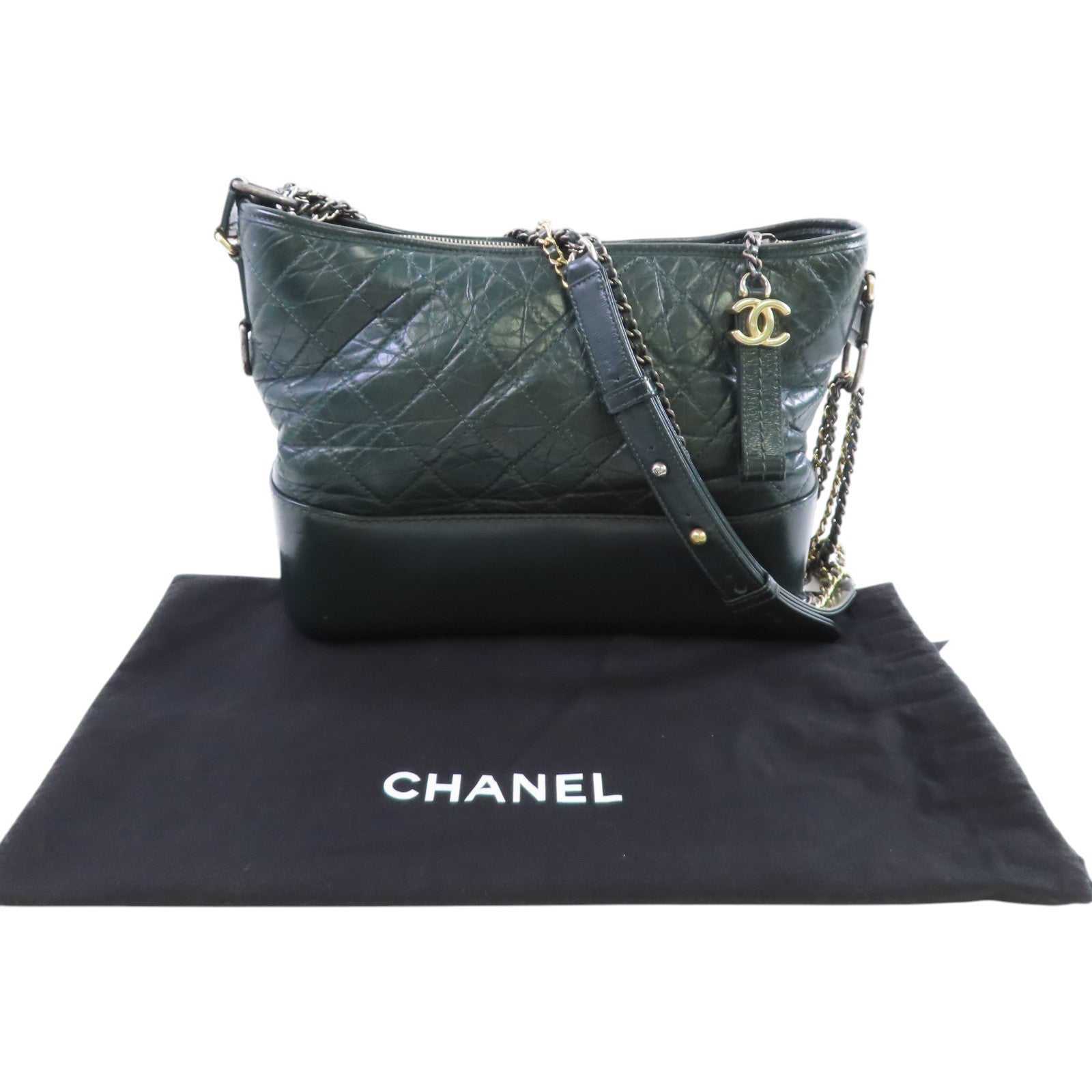 CHANEL 牛皮皮革Gabrielle Chain Shoulder Bag銀扣鏈帶肩背袋