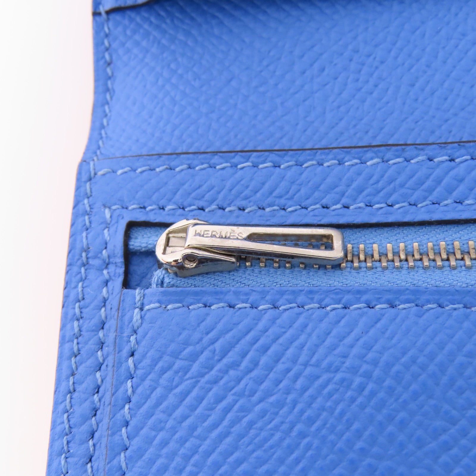 HERMES Epsom皮革Bearn Long Wallet銀扣長錢包Orange Poppy /Bleu Paradis