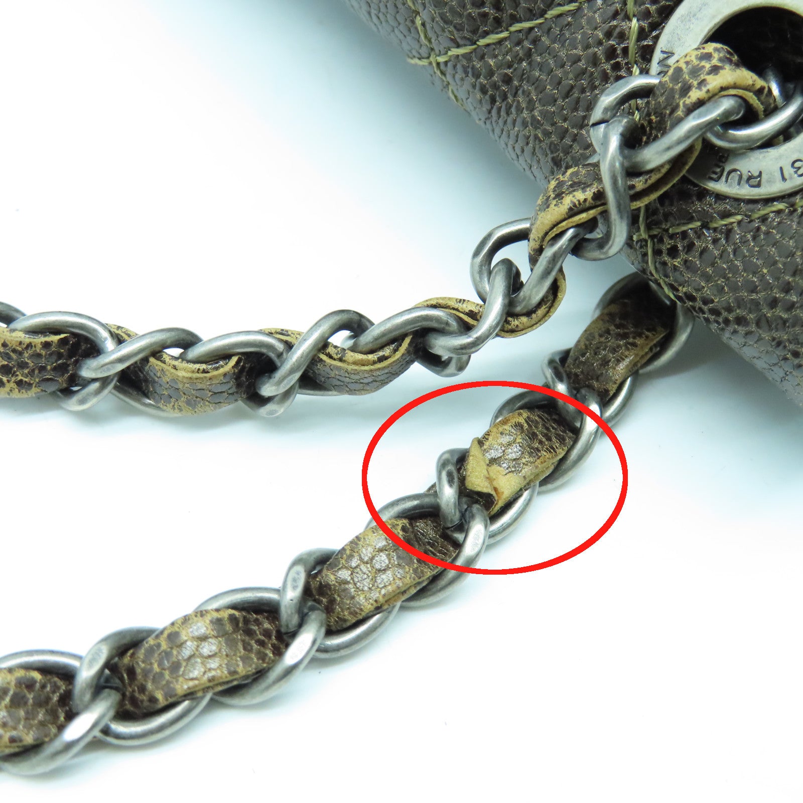 CHANEL 菱格Caviar皮革Chain Shoulder Bag银扣链带肩背袋啡色