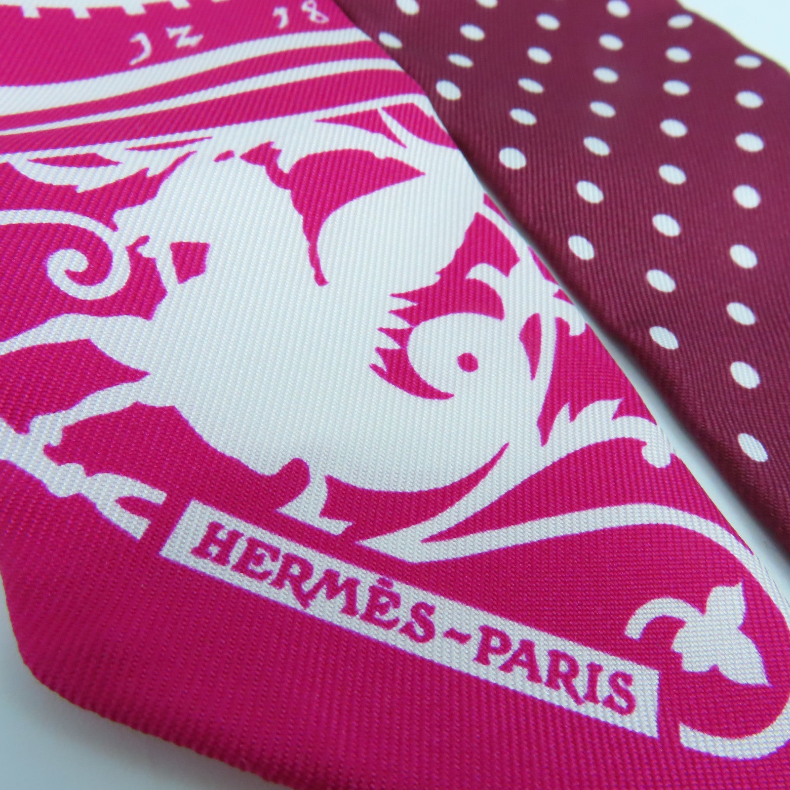 HERMES 【激減優惠】絲質Twilly絲巾酒紅色/白色