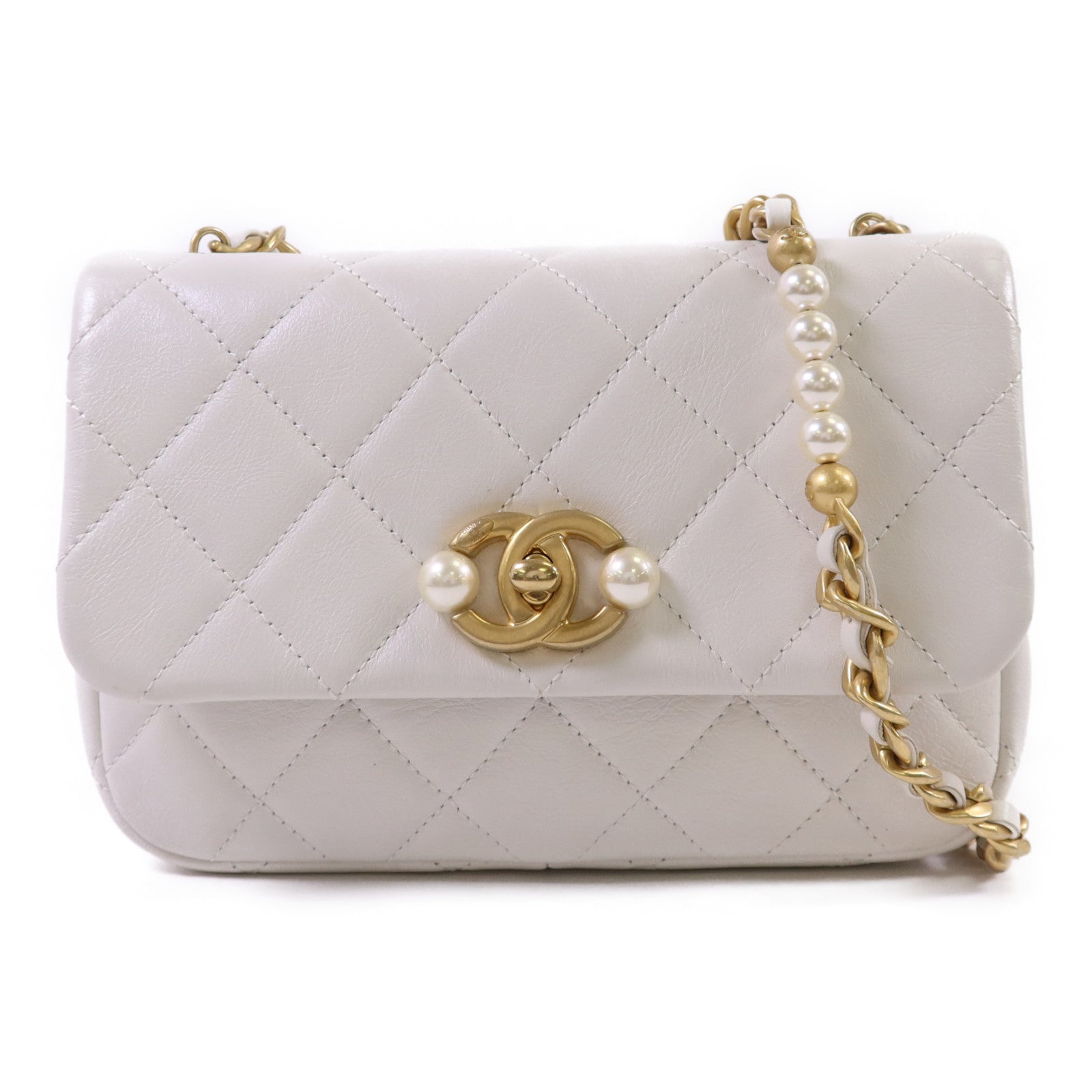 CHANEL 牛皮皮革Shoulder Bag金扣鏈帶肩背袋