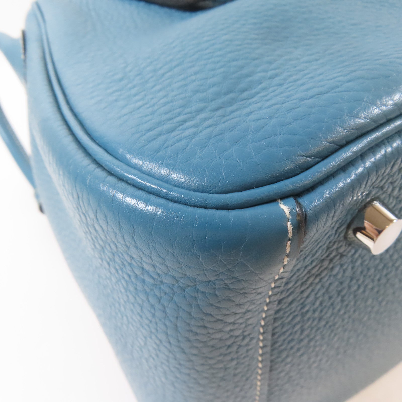 HERMES Clemence皮革Lindy 30銀扣手挽肩背兩用袋Bleu Jean牛仔藍