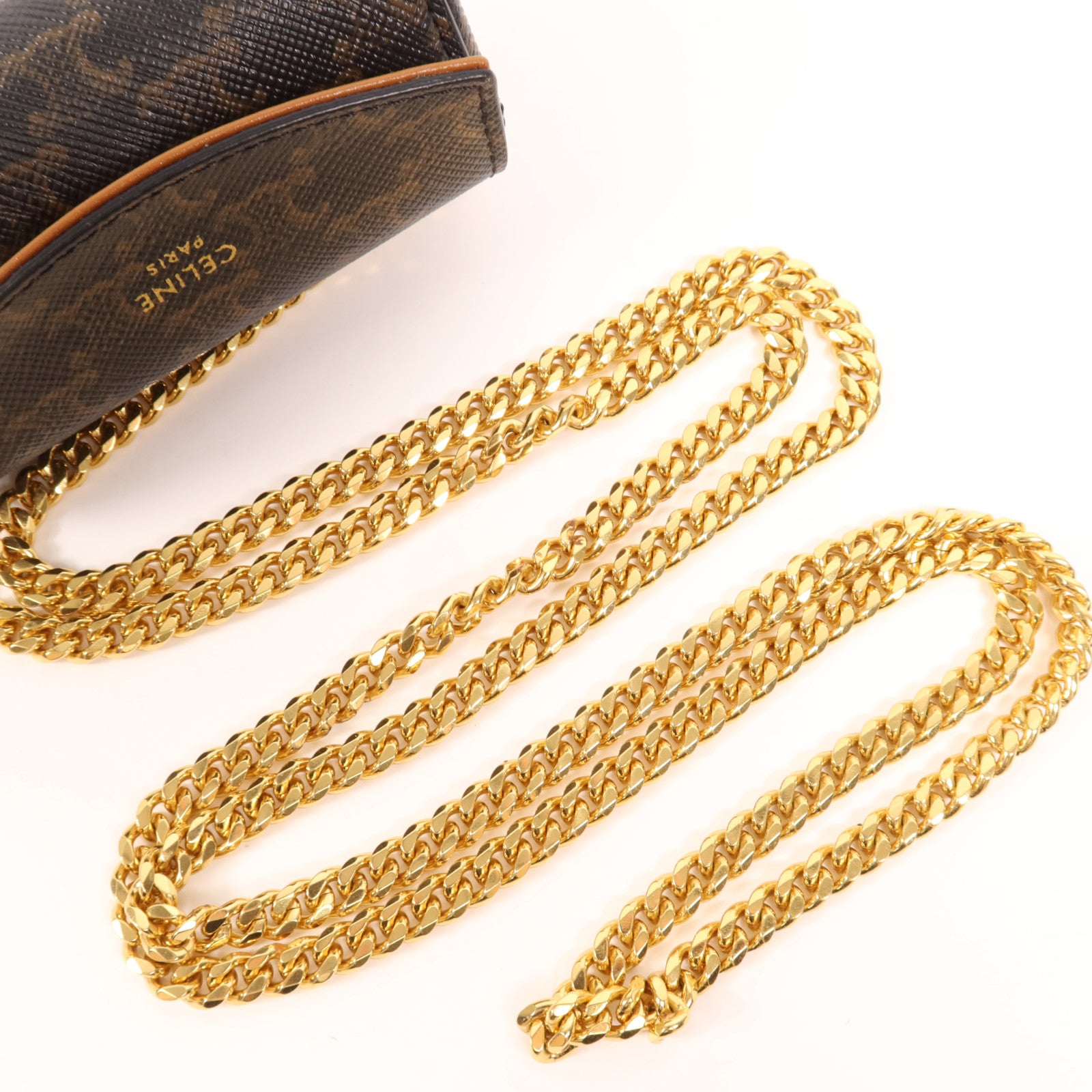 CELINE 塗層帆布Mini Macadam Lipstick Pouch金扣鏈帶唇膏盒