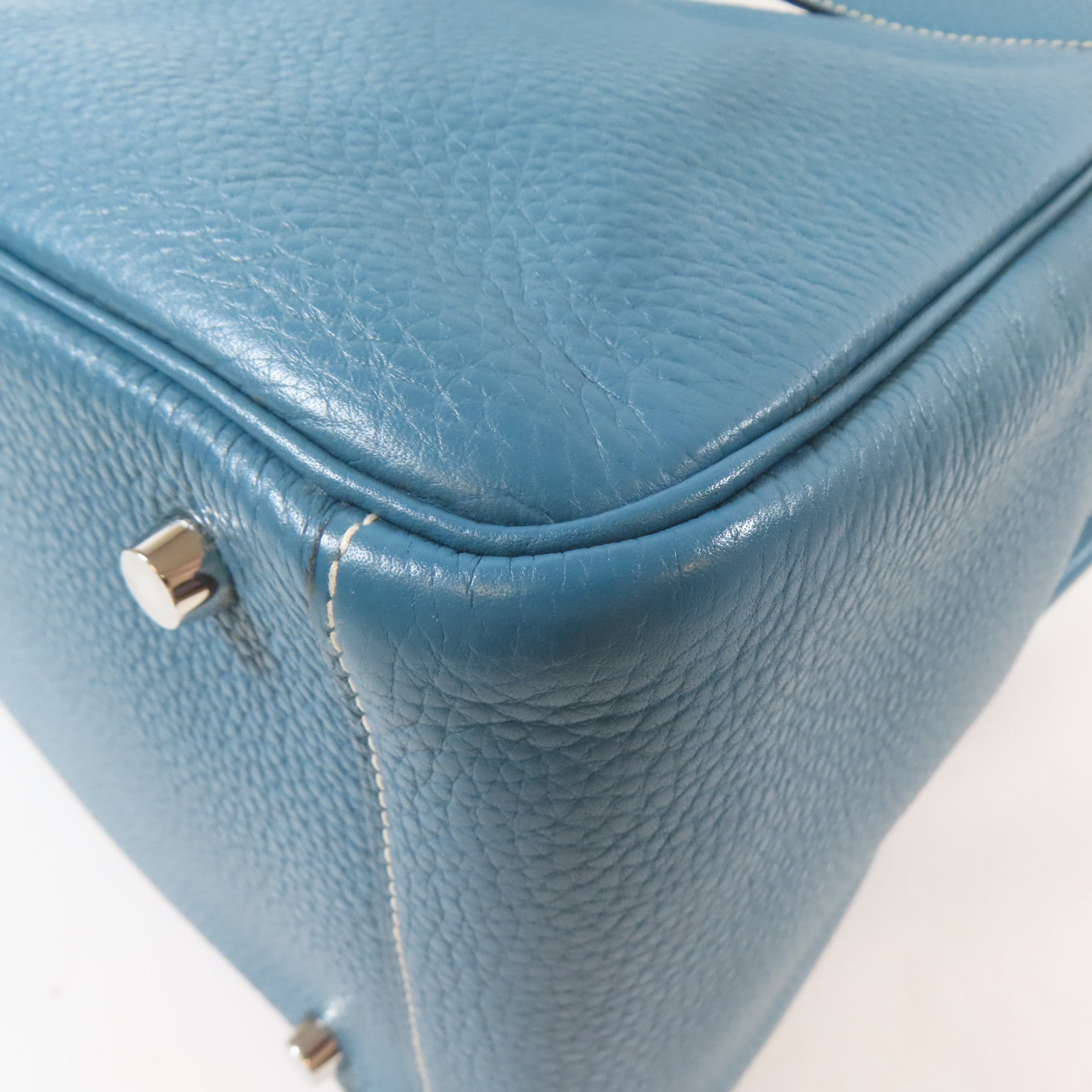 HERMES Clemence皮革Lindy 30銀扣手挽肩背兩用袋Bleu Jean牛仔藍