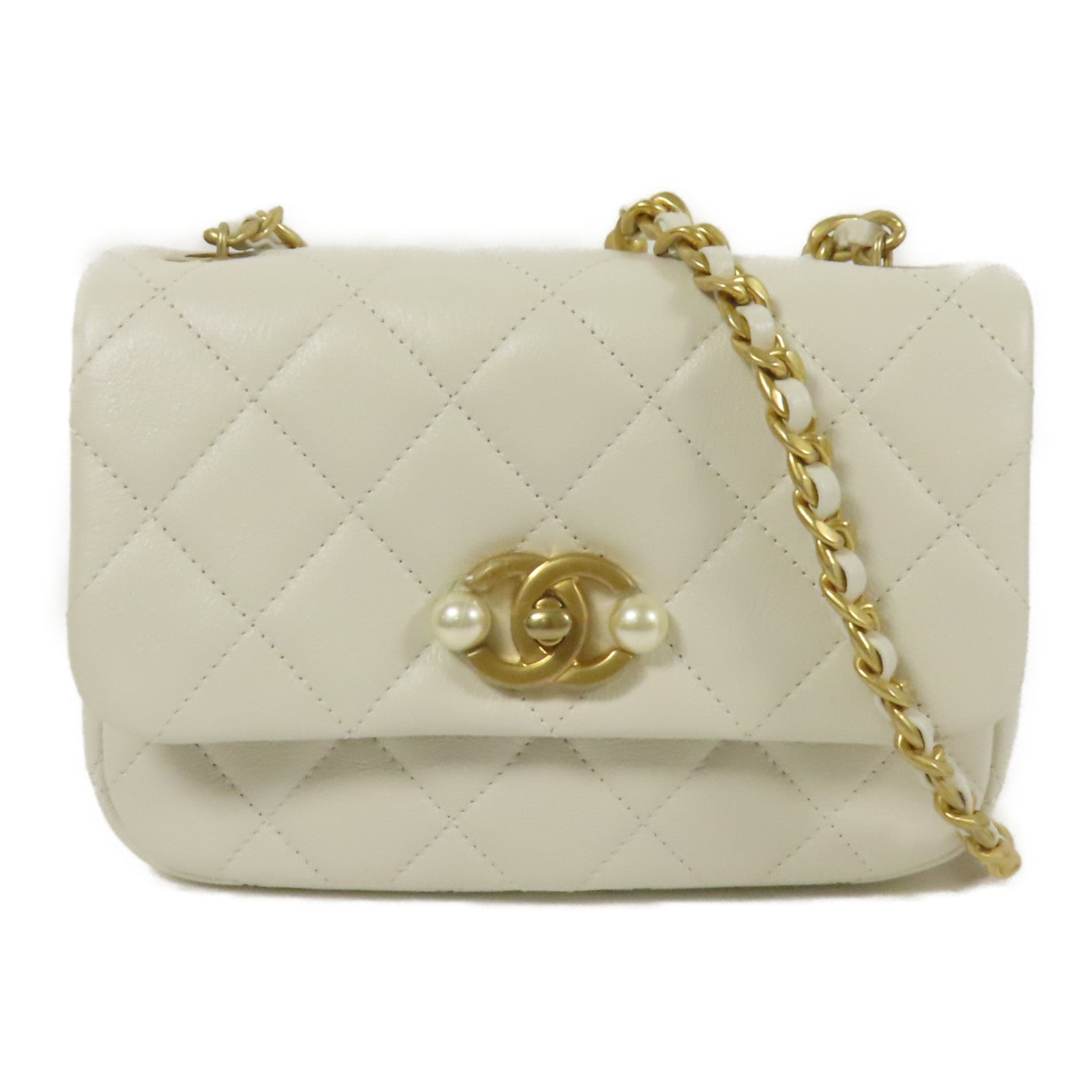 CHANEL 牛皮皮革Chain Shoulder金扣肩背袋