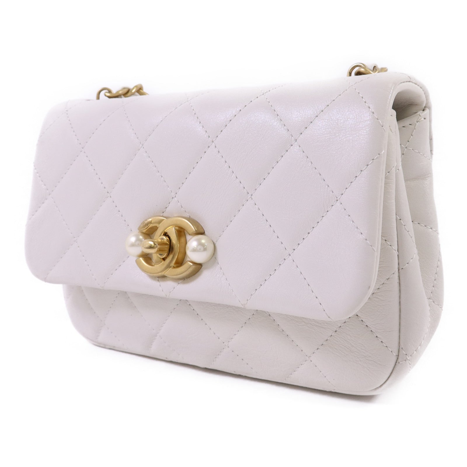 CHANEL 牛皮皮革Shoulder Bag金扣鏈帶肩背袋