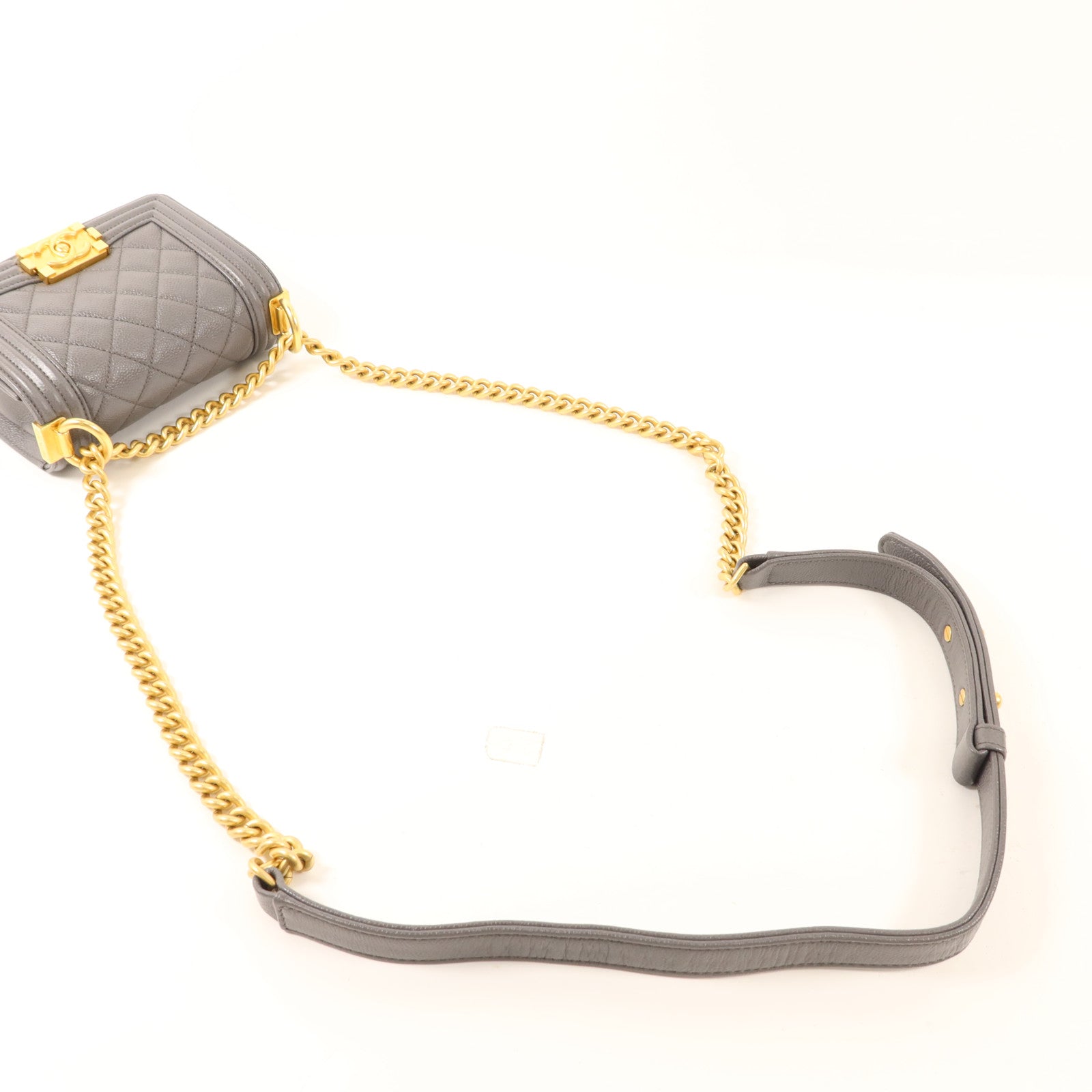 CHANEL 牛皮皮革Mini Boy金扣鏈帶肩背袋