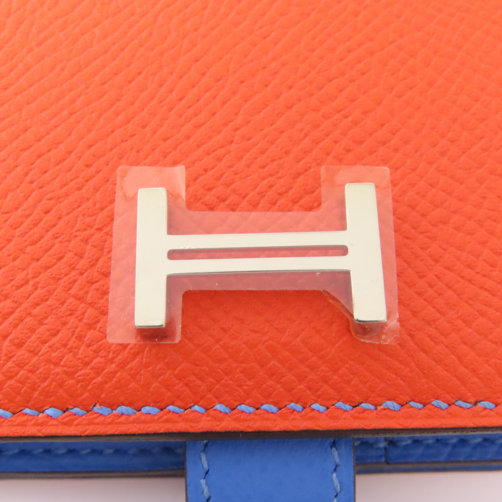 HERMES 【激減優惠】Epsom皮革Bearn Long Wallet銀扣長錢包Orange Poppy /Bleu Paradis