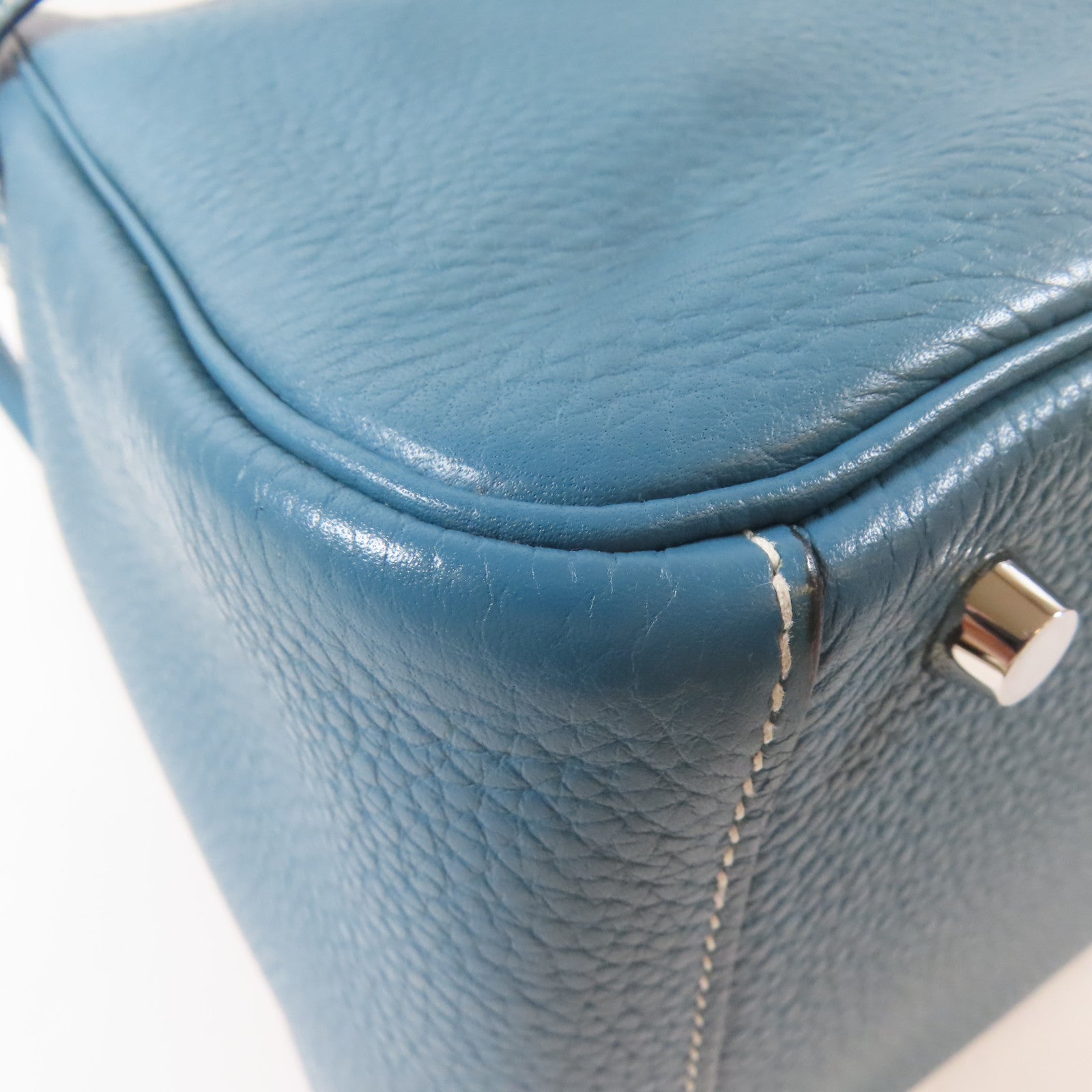 HERMES Clemence皮革Lindy 30銀扣手挽肩背兩用袋Bleu Jean牛仔藍