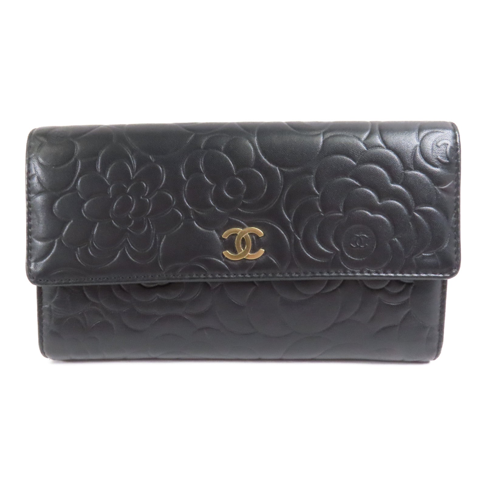 CHANEL CC GHW Pouch Long Wallet Lambskin Leather Black