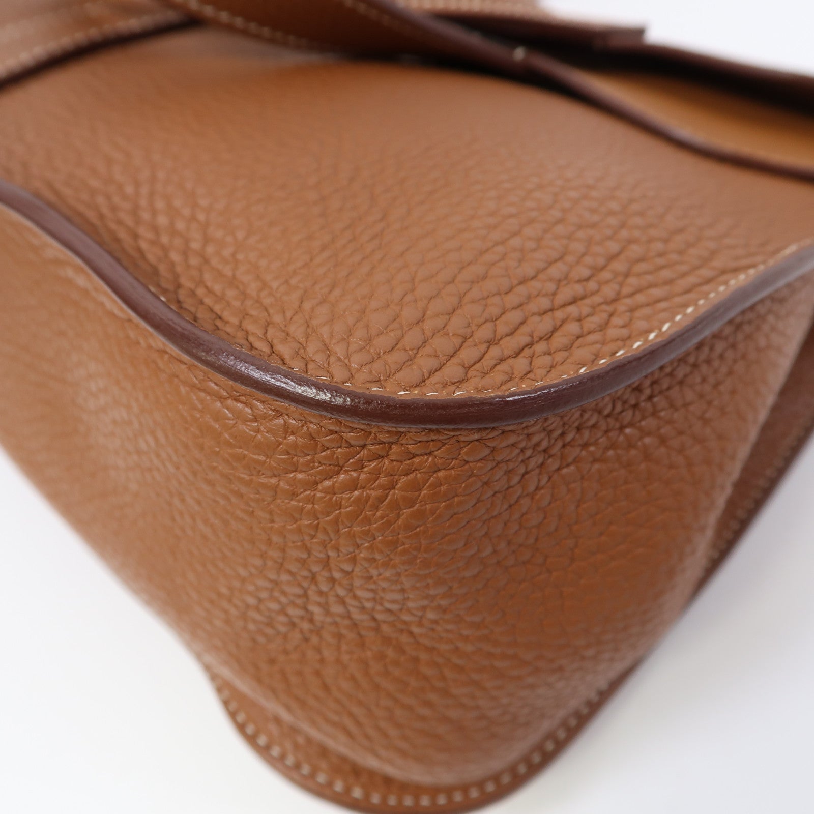 HERMES Clemence皮革Halzan 31金扣手挽肩背兩用袋金棕色