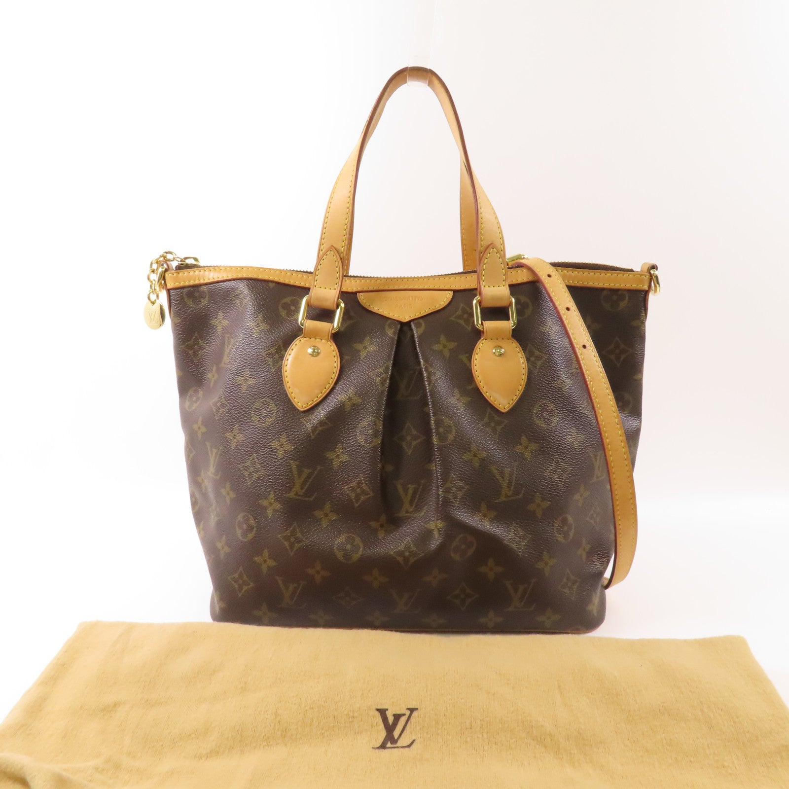LOUIS VUITTON Monogram Palermo PM金扣手挽肩背兩用袋棕色