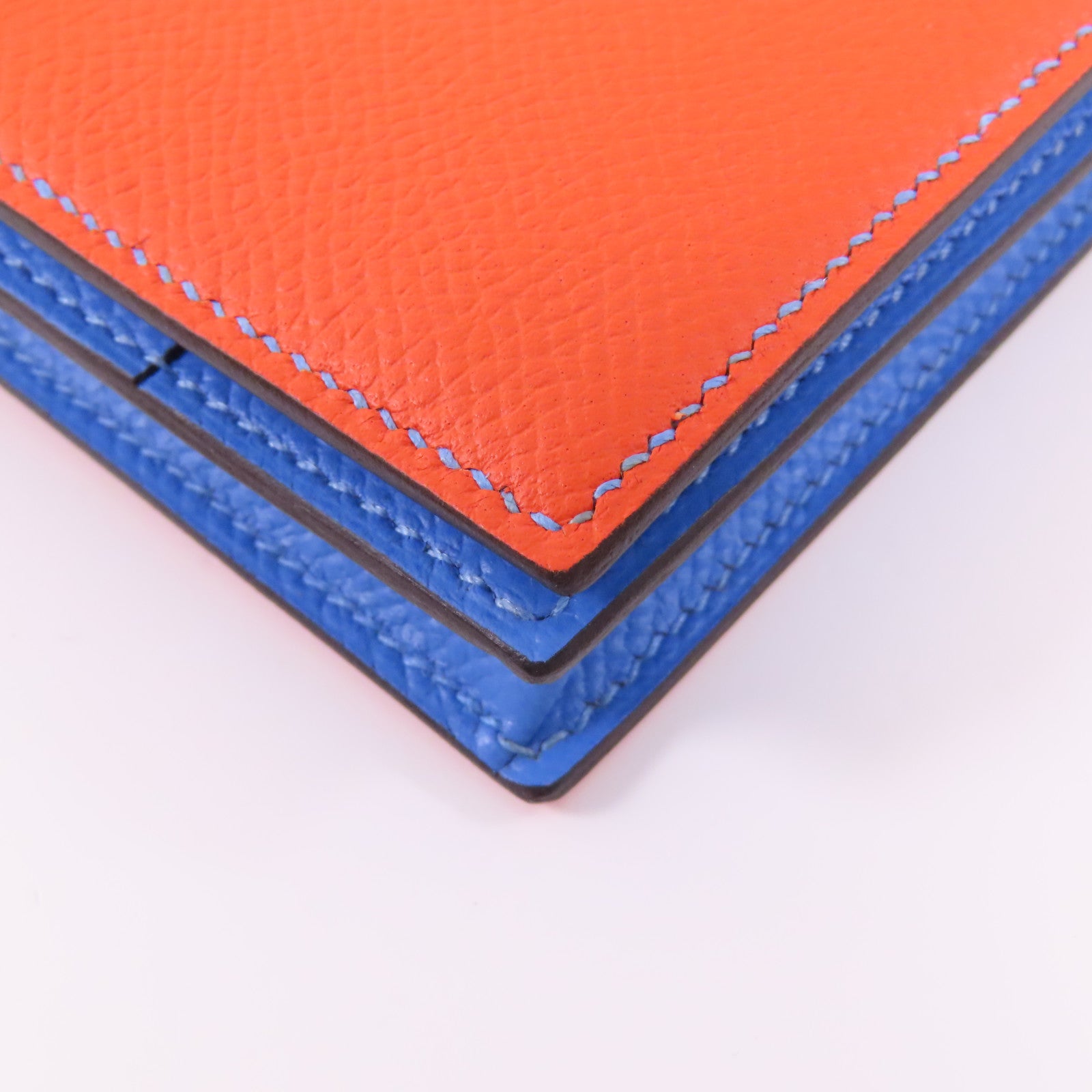 HERMES 【激減優惠】Epsom皮革Bearn Long Wallet銀扣長錢包Orange Poppy /Bleu Paradis