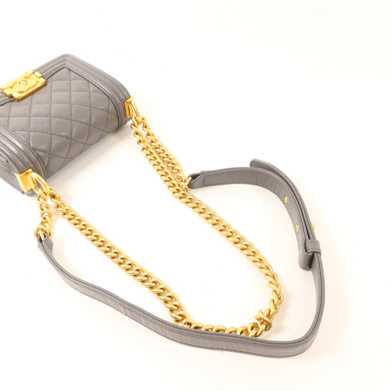 CHANEL 牛皮皮革Mini Boy金扣鏈帶肩背袋