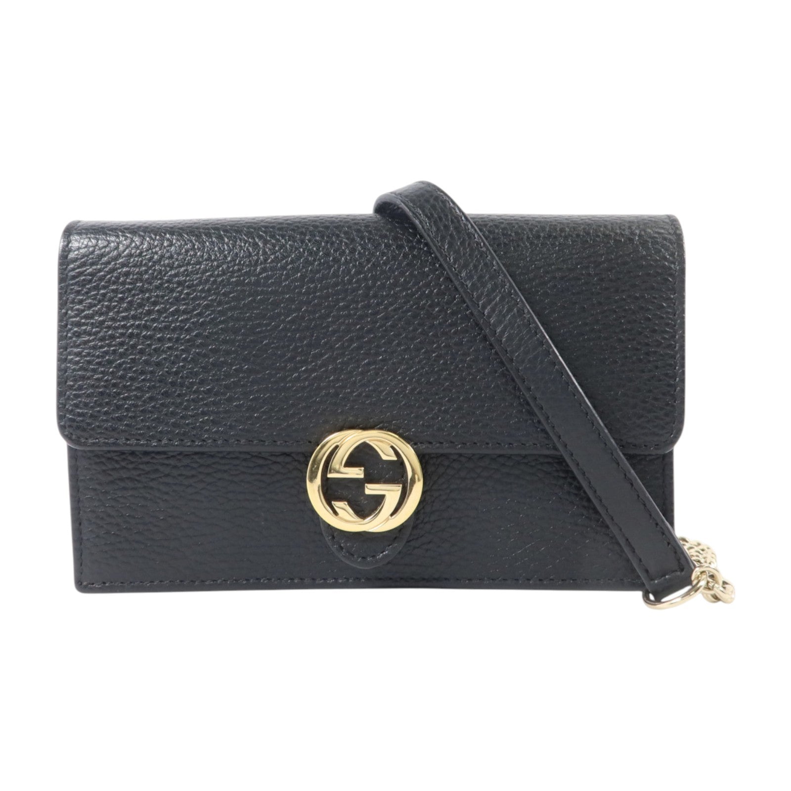 GUCCI 牛皮皮革Interlocking Wallet On Chain金扣鏈帶肩背袋