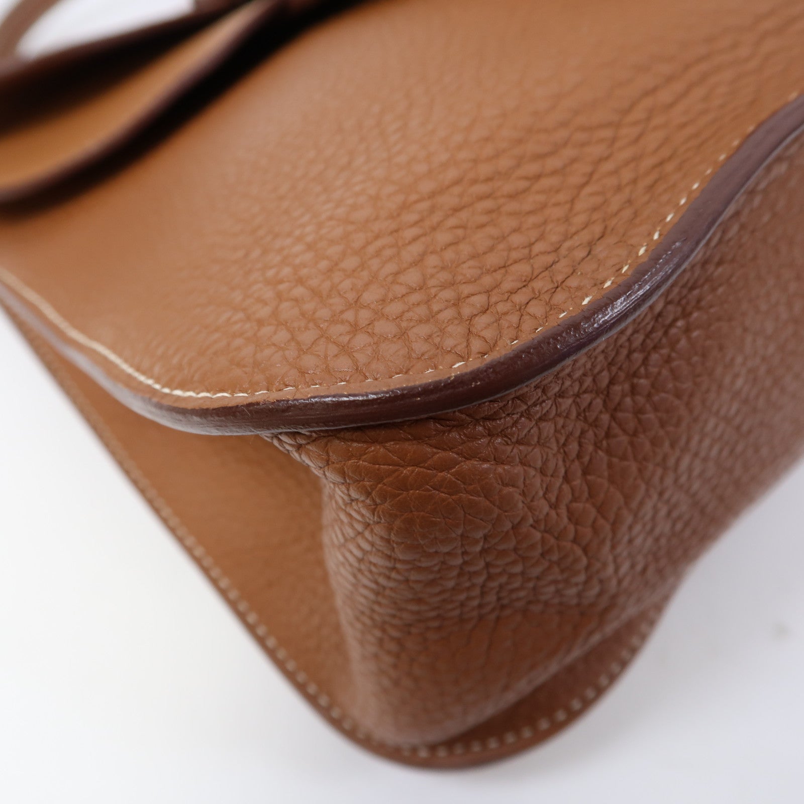HERMES Clemence皮革Halzan 31金扣手挽肩背兩用袋金棕色