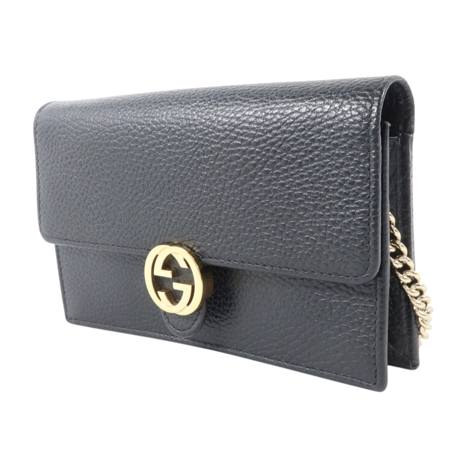 GUCCI 牛皮皮革Interlocking Wallet On Chain金扣鏈帶肩背袋