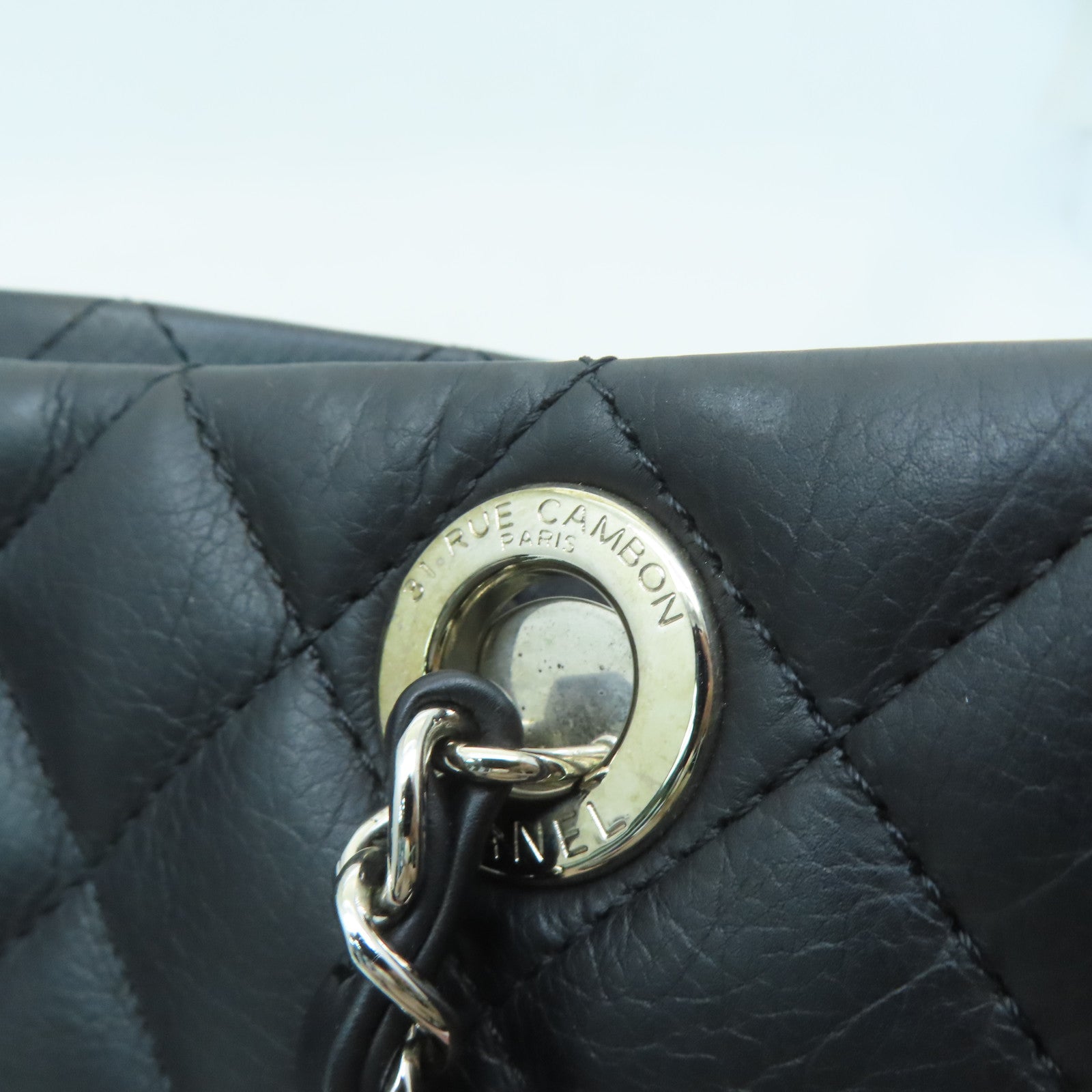 CHANEL 菱格牛皮皮革Shoulder Bag銀扣肩背袋黑色