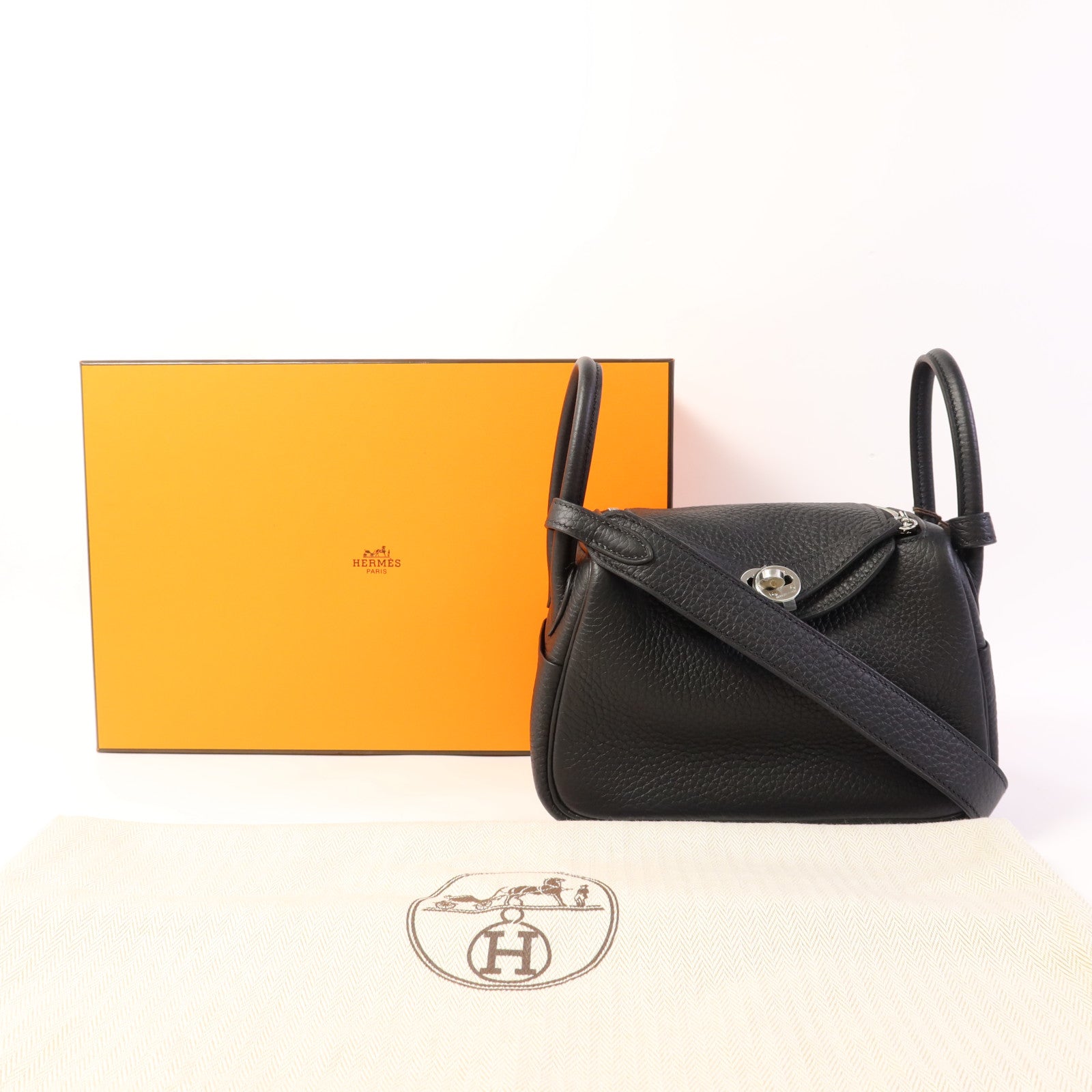 HERMES Clemence皮革Mini Lindy金扣手挽肩背兩用袋Noir