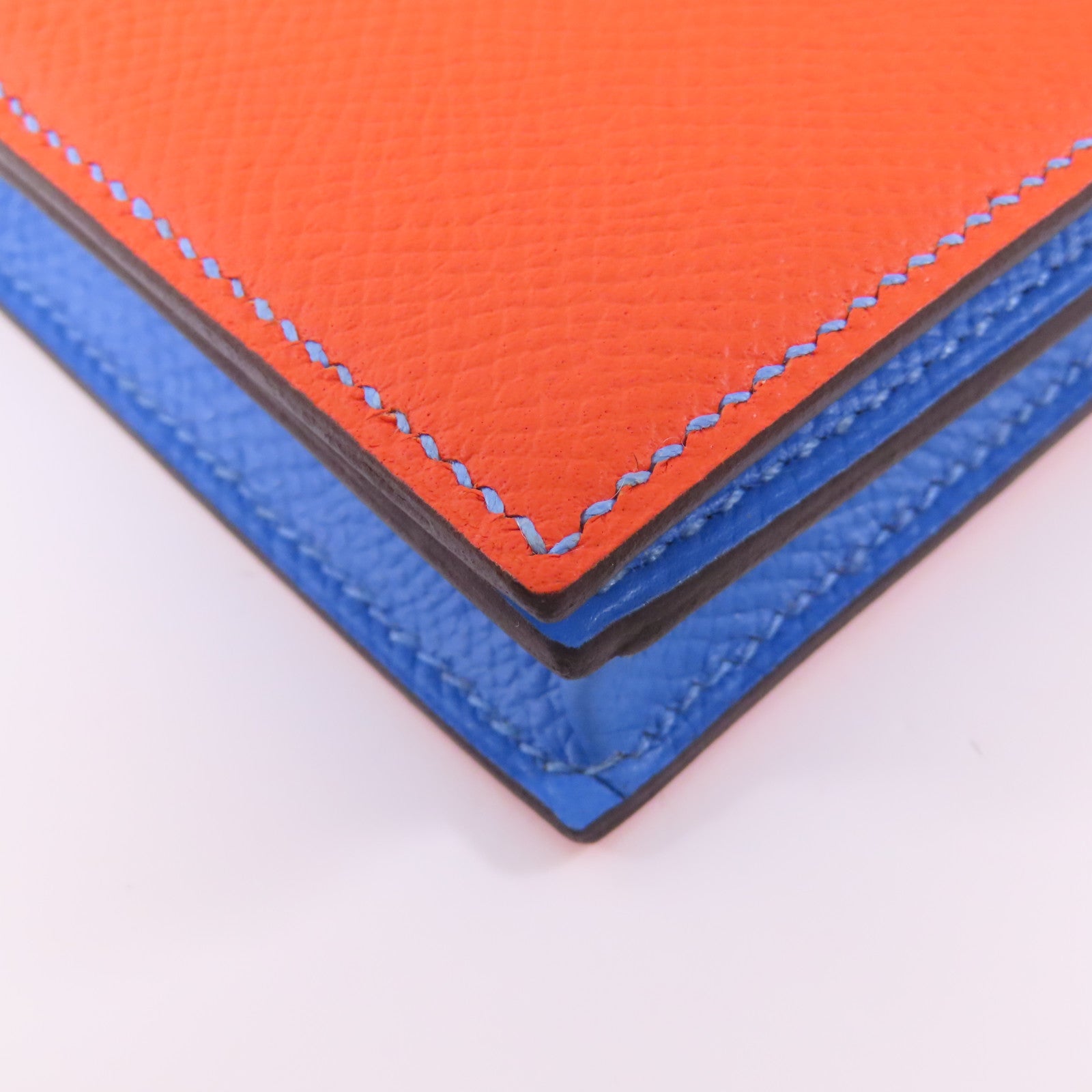 HERMES 【激減優惠】Epsom皮革Bearn Long Wallet銀扣長錢包Orange Poppy /Bleu Paradis