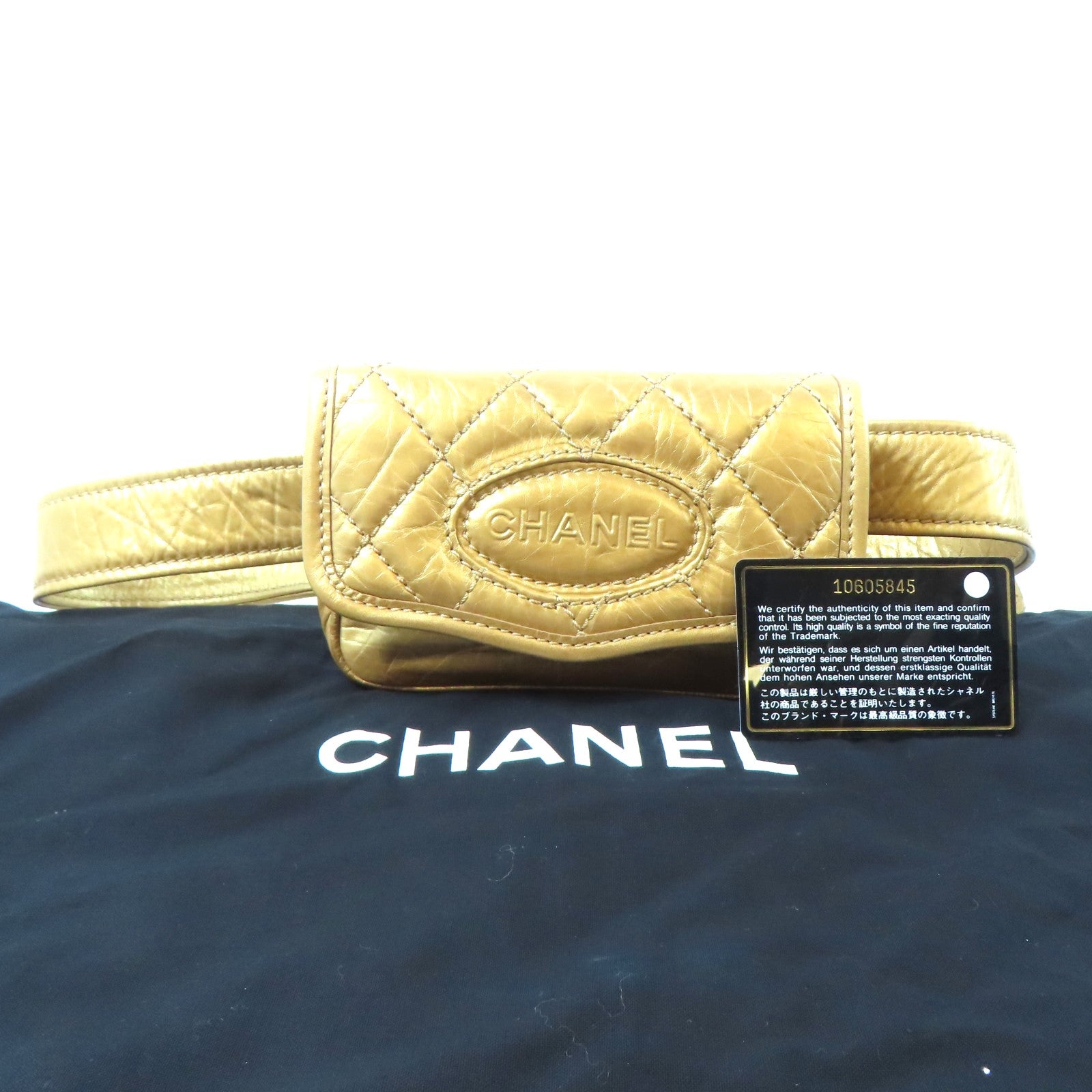 CHANEL 【激減優惠】菱格牛皮皮革Waist Bag銀扣腰包金色