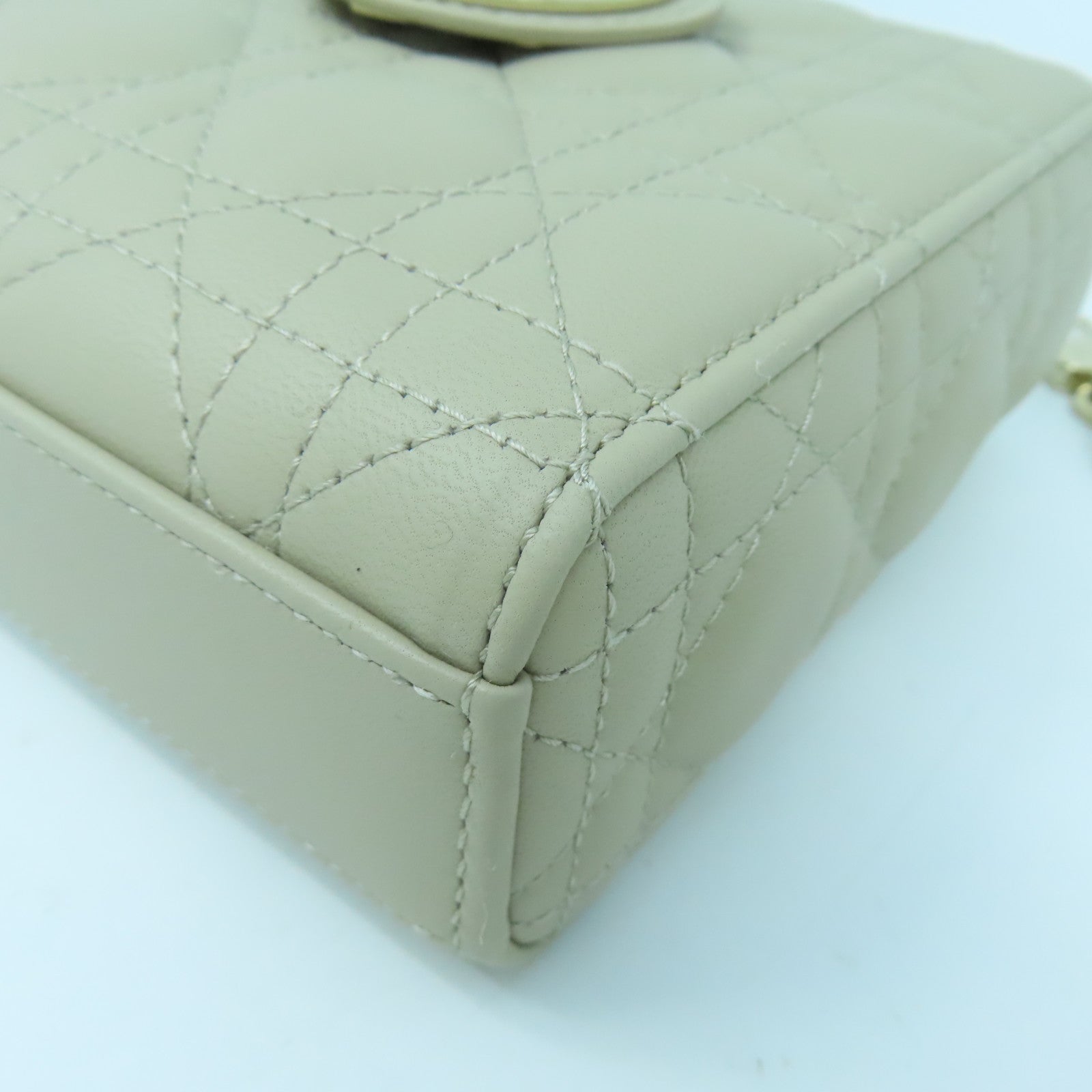Dior 羊皮皮革Lady D-Joy金扣手挽肩背兩用袋米色