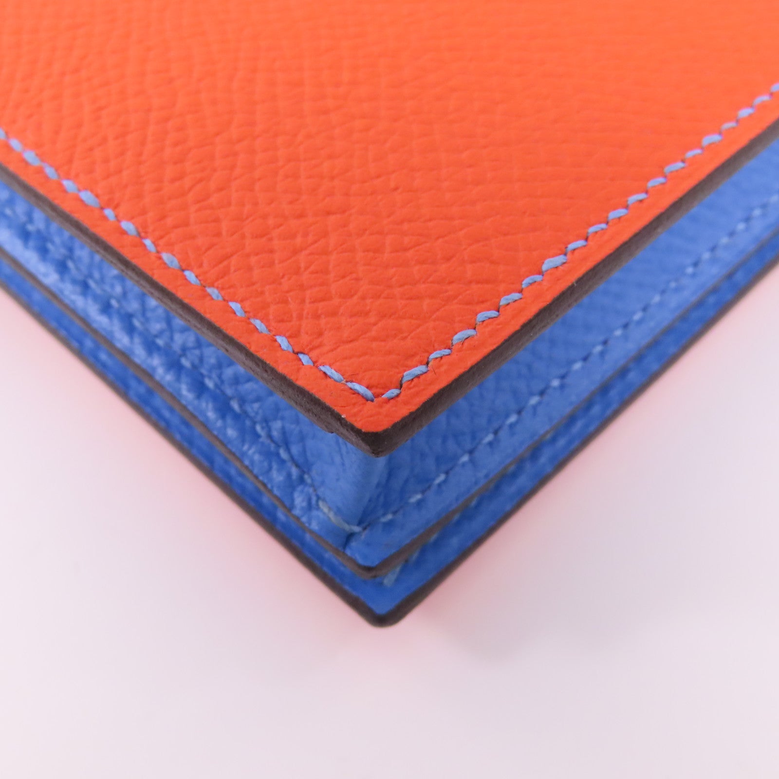 HERMES 【激減優惠】Epsom皮革Bearn Long Wallet銀扣長錢包Orange Poppy /Bleu Paradis