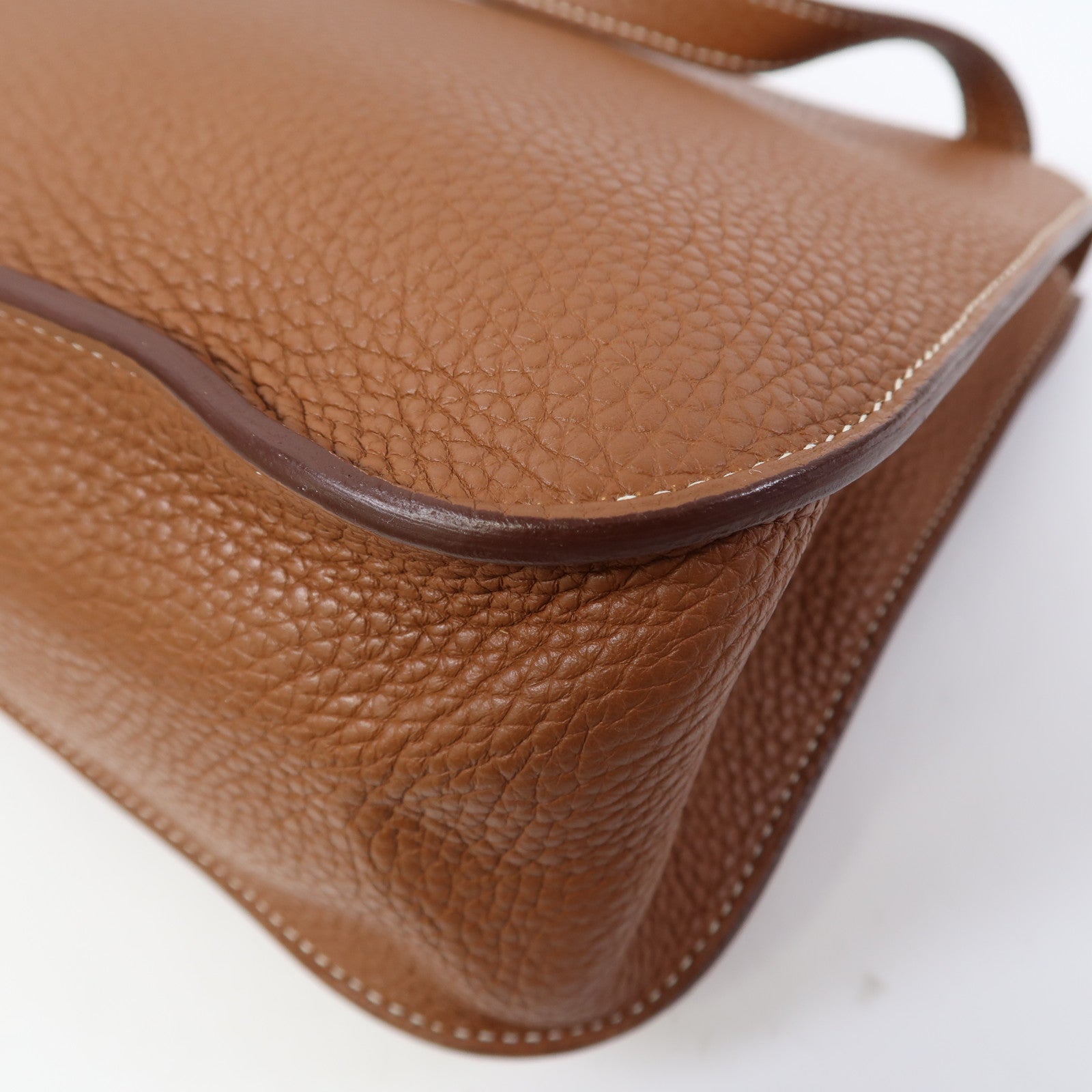 HERMES Clemence皮革Halzan 31金扣手挽肩背兩用袋金棕色