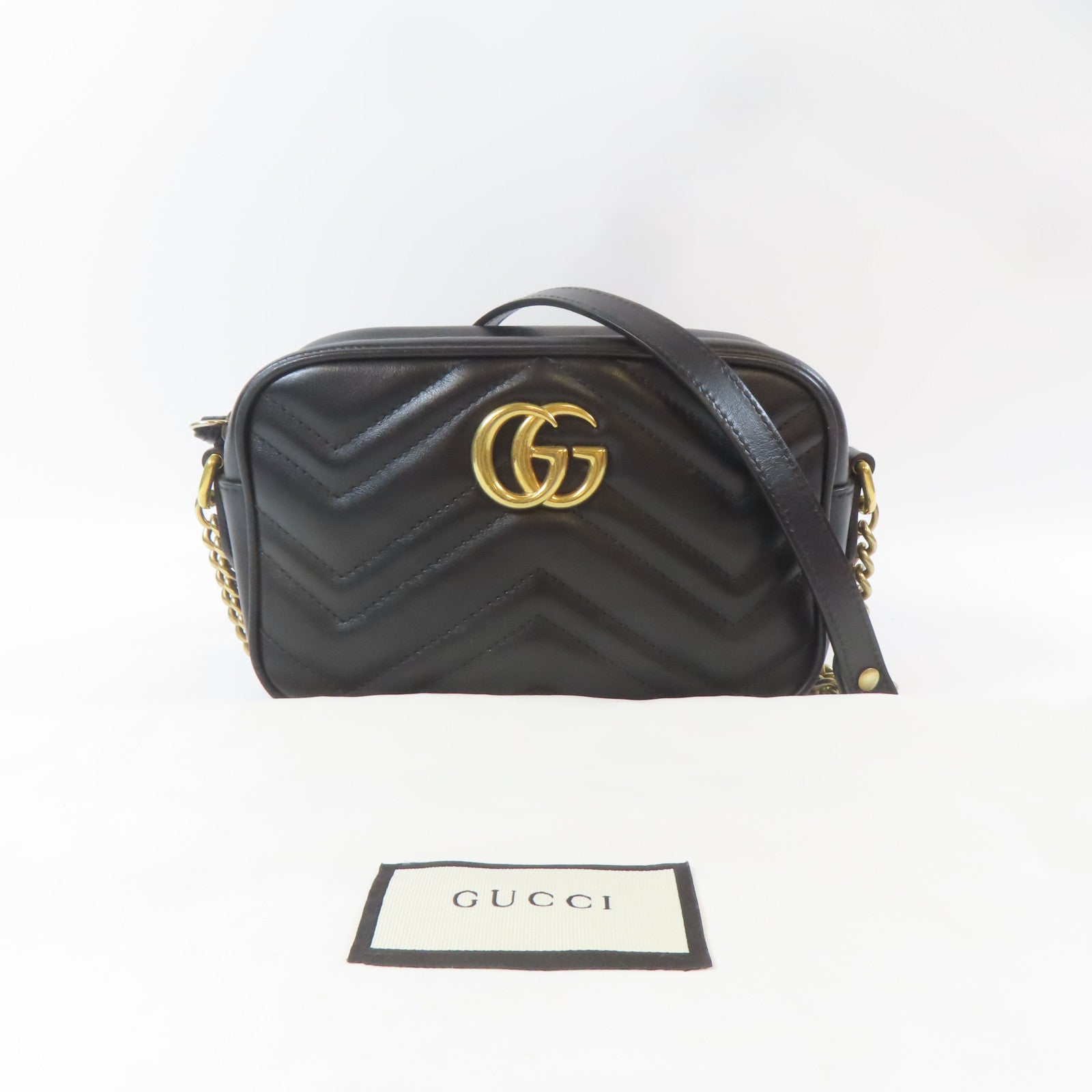 GUCCI 牛皮皮革Marmont Small金扣鏈帶肩背袋黑色