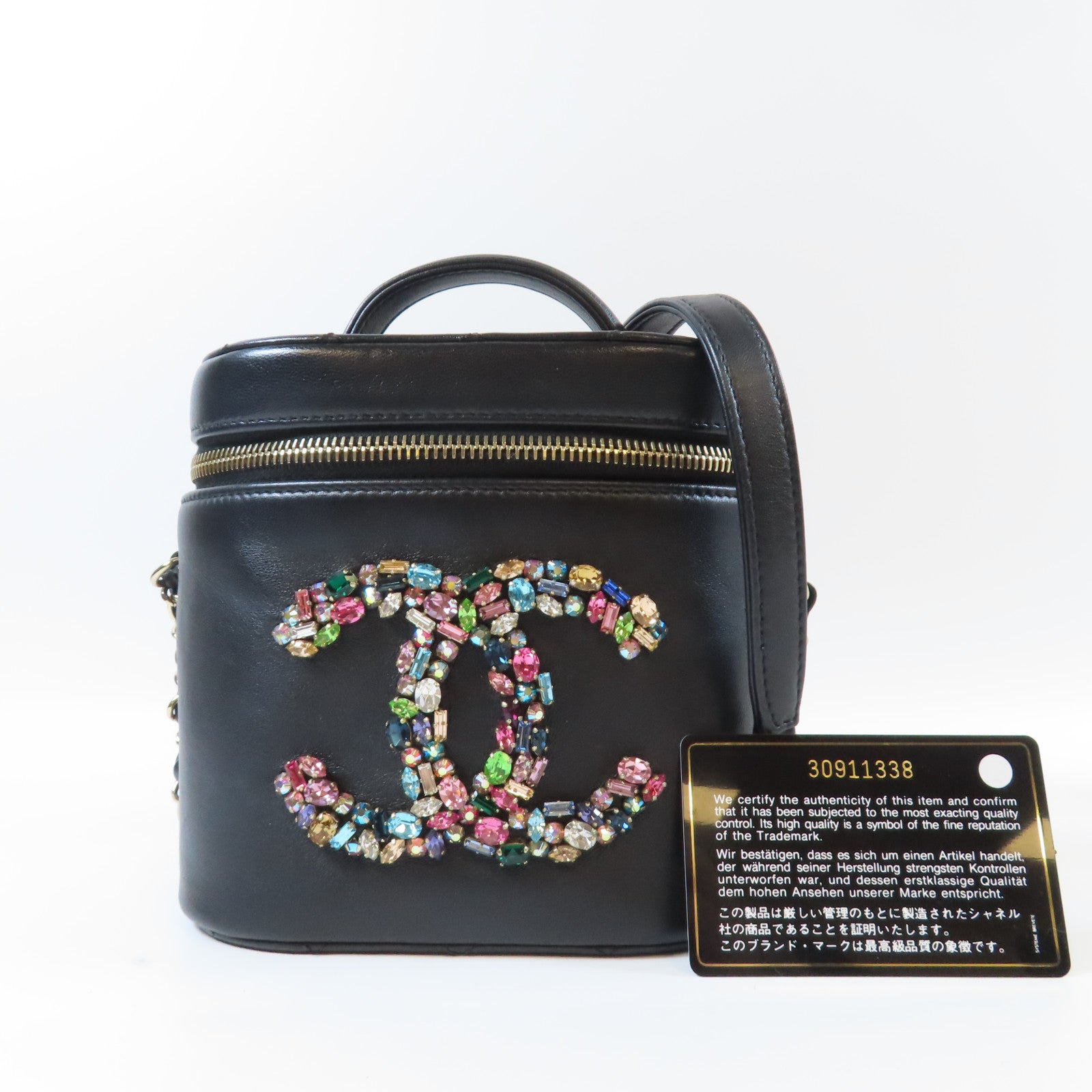CHANEL 【激減優惠】菱格羊皮皮革Crystal Mania Vaity Case金扣手挽肩背兩用袋黑色