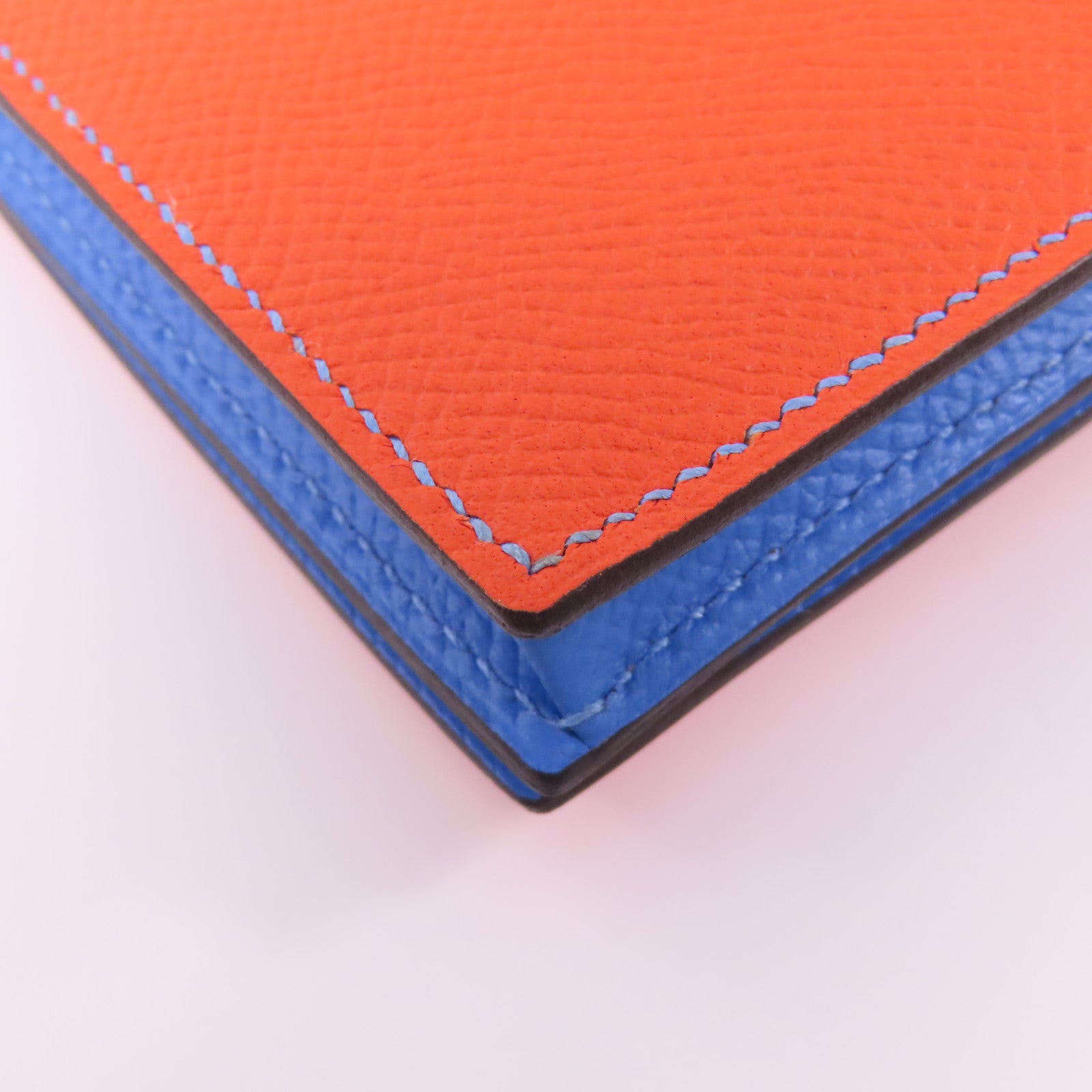 HERMES Epsom皮革Bearn Long Wallet銀扣長錢包Orange Poppy /Bleu Paradis