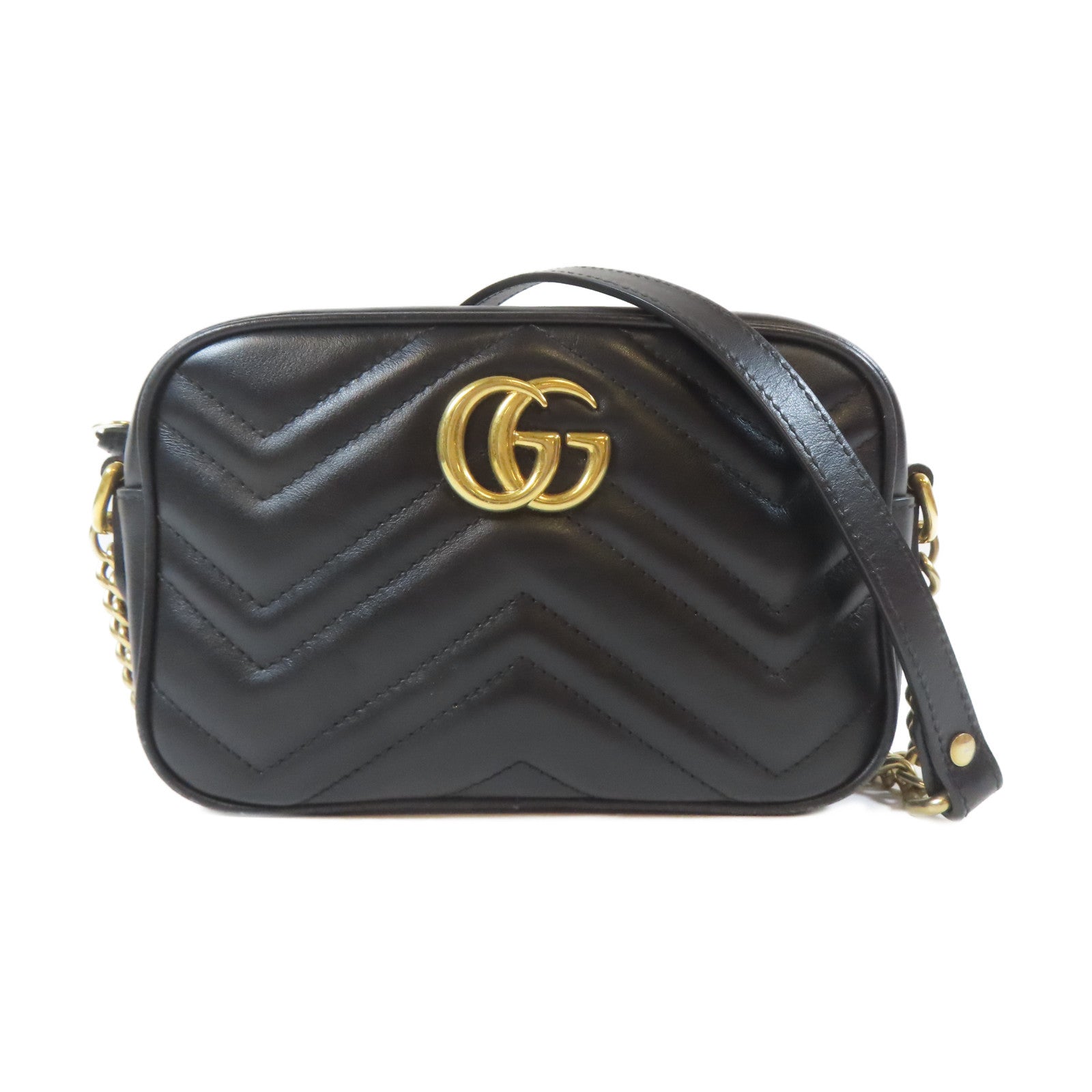 GUCCI 牛皮皮革Marmont Small金扣鏈帶肩背袋黑色