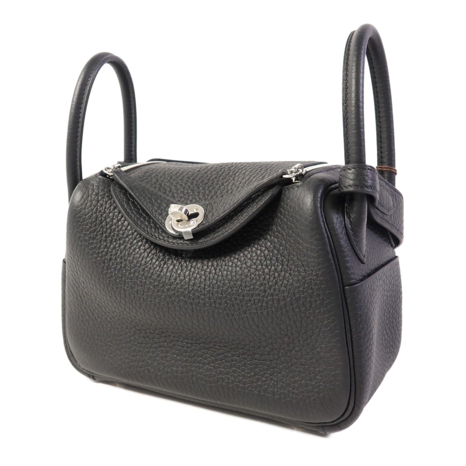 HERMES Clemence皮革Mini Lindy金扣手挽肩背兩用袋Noir