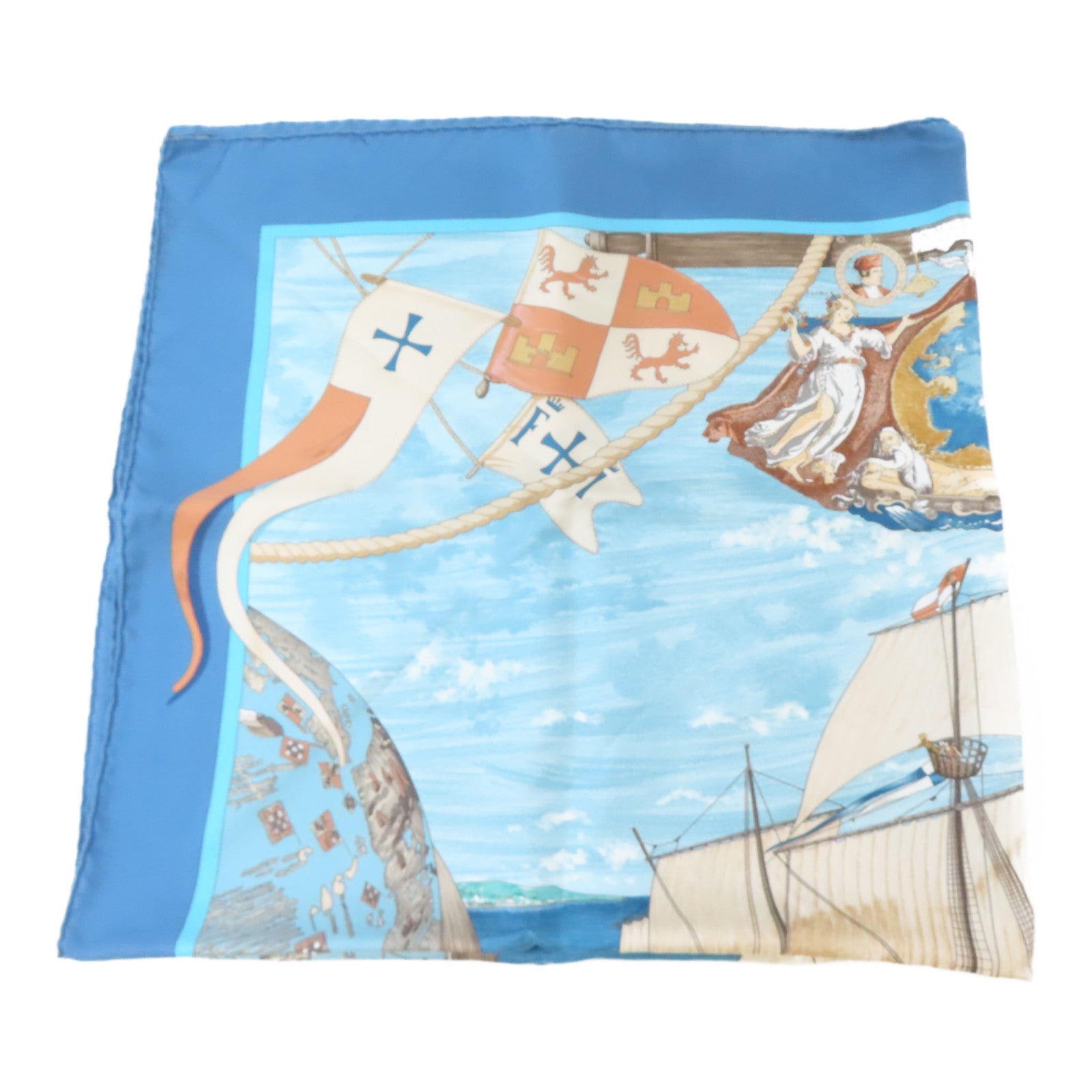 HERMES 絲質Scarf絲巾藍色/啡色/米色