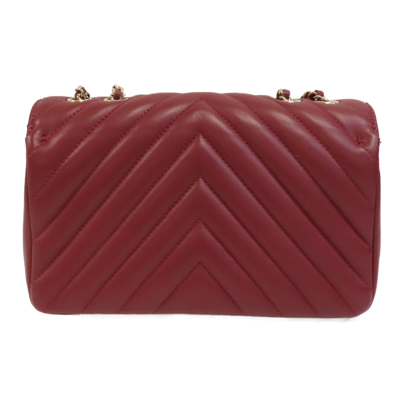 CHANEL 【激減優惠】斜紋牛皮皮革Chain Shoulder Bag金扣鏈帶肩背袋紅色
